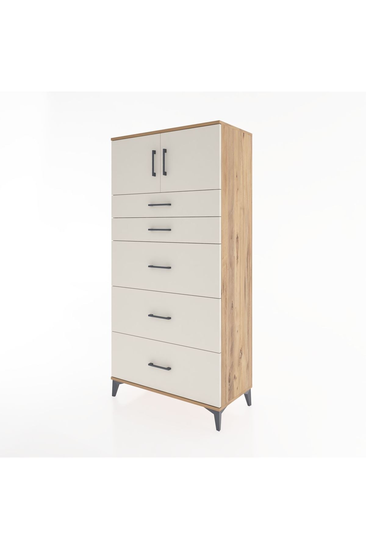 Hyperion Dolap Tek Raflı 5 Çekmeceli 2 Kapaklı 88x44x182 - S57M022V7B