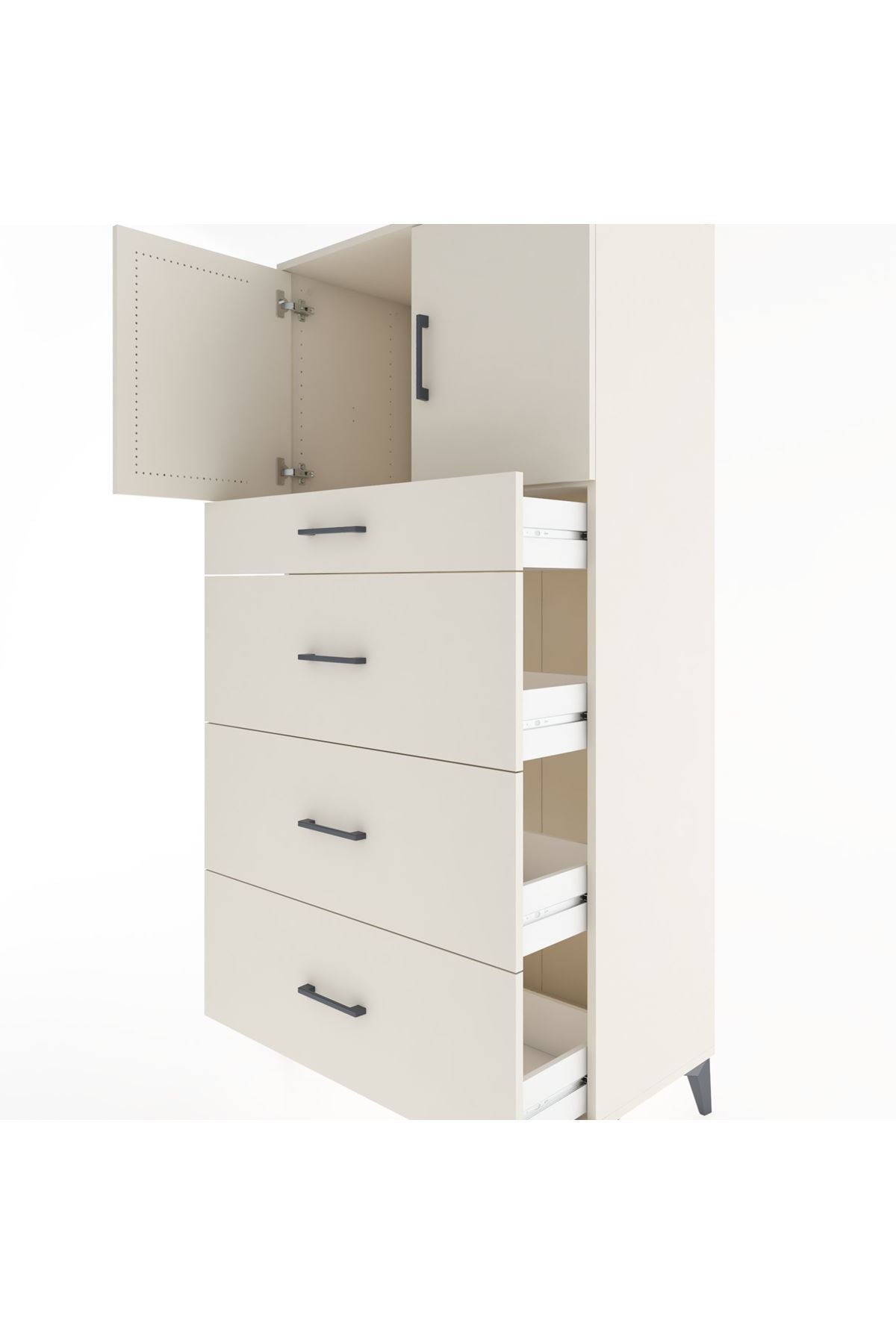 Hyperion Dolap Tek Raflı 4 Çekmeceli 2 Kapaklı 88x44x182 - S57M023V1B