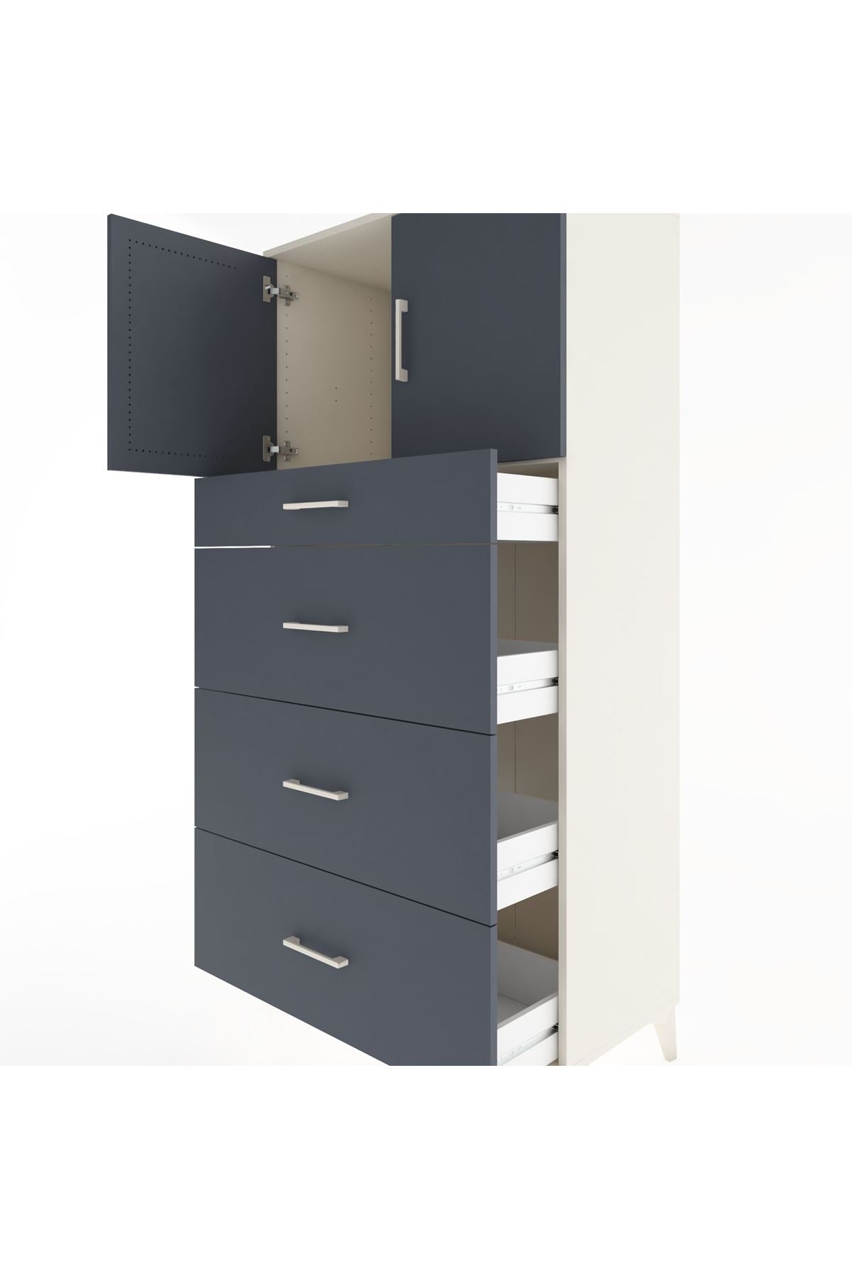 Hyperion Dolap Tek Raflı 4 Çekmeceli 2 Kapaklı 88x44x182 - S57M023V2B