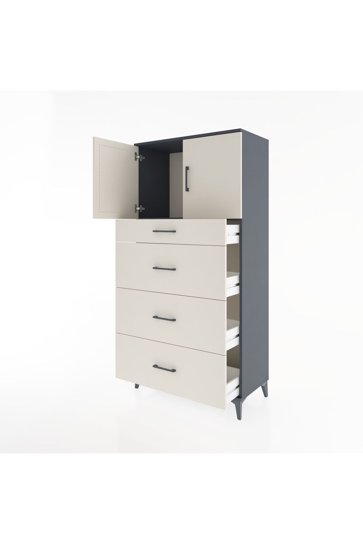 Hyperion Dolap Tek Raflı 4 Çekmeceli 2 Kapaklı 88x44x182 - S57M023V4B