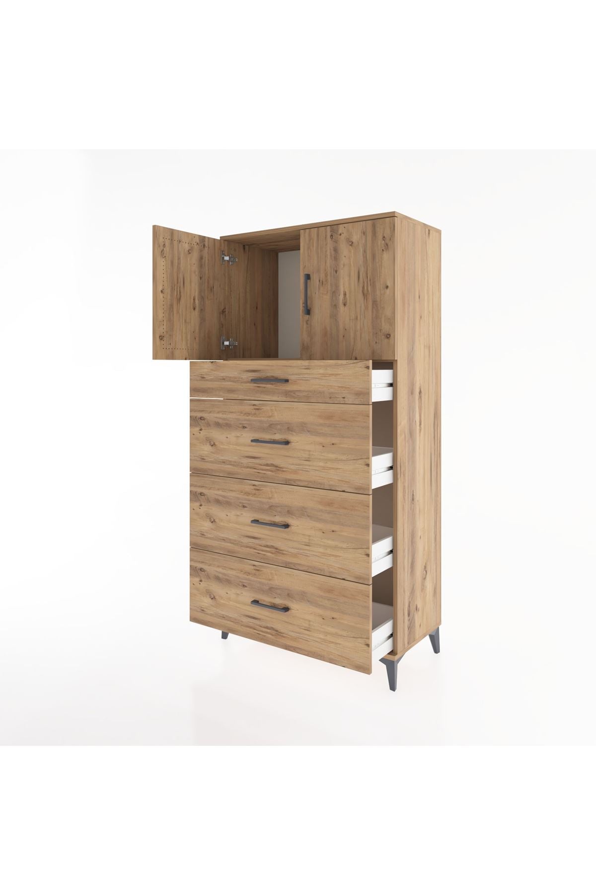 Hyperion Dolap Tek Raflı 4 Çekmeceli 2 Kapaklı 88x44x182 - S57M023V9B
