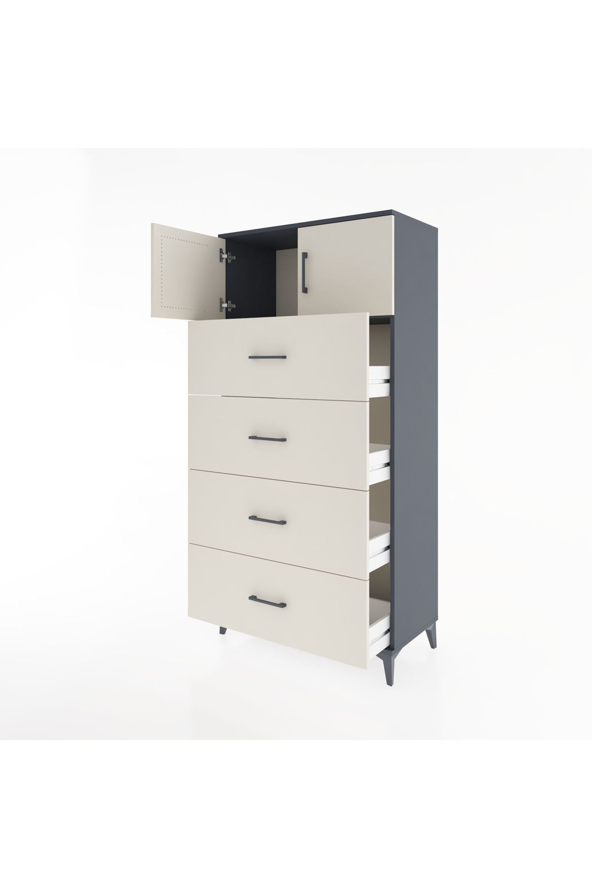 Hyperion Dolap Tek Raflı 4 Çekmeceli 2 Kapaklı 88x44x182 - S57M025V4B