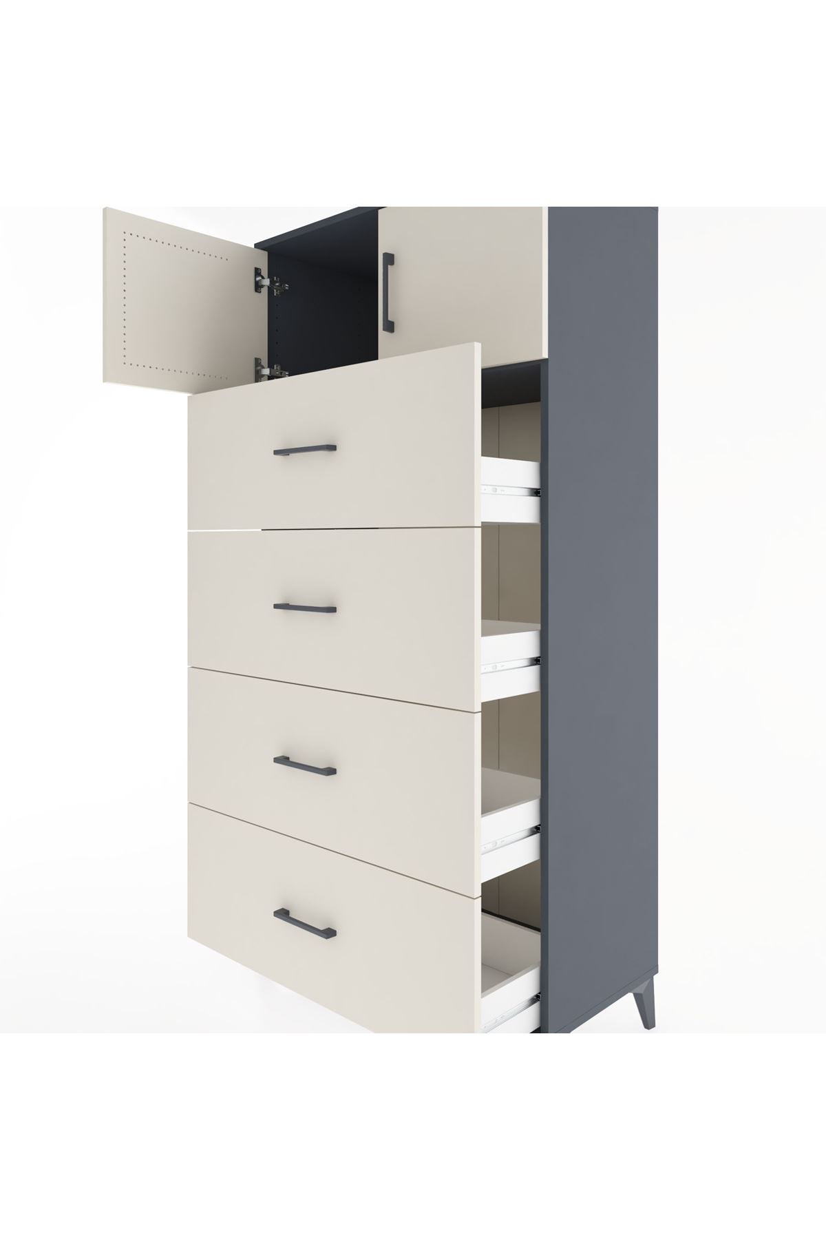 Hyperion Dolap Tek Raflı 4 Çekmeceli 2 Kapaklı 88x44x182 - S57M025V4B