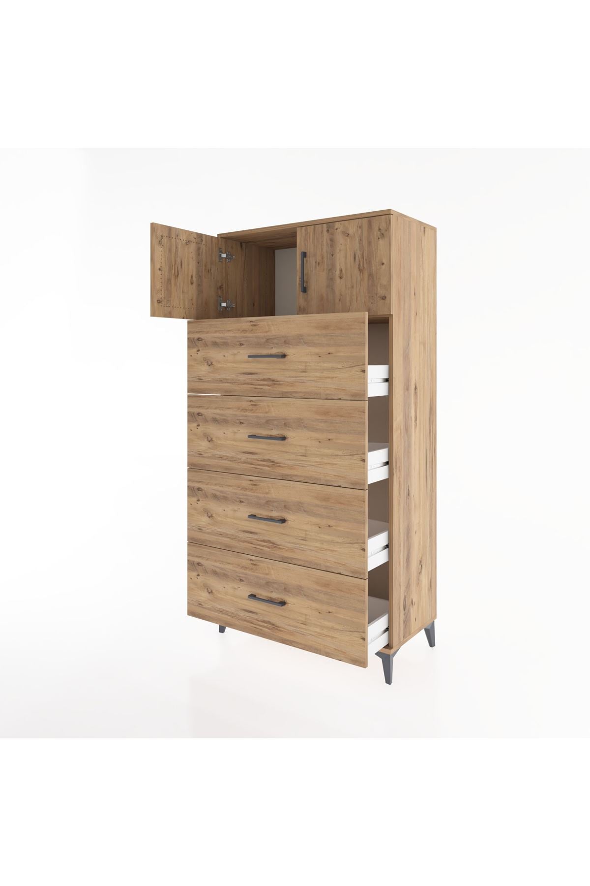 Hyperion Dolap Tek Raflı 4 Çekmeceli 2 Kapaklı 88x44x182 - S57M025V9B