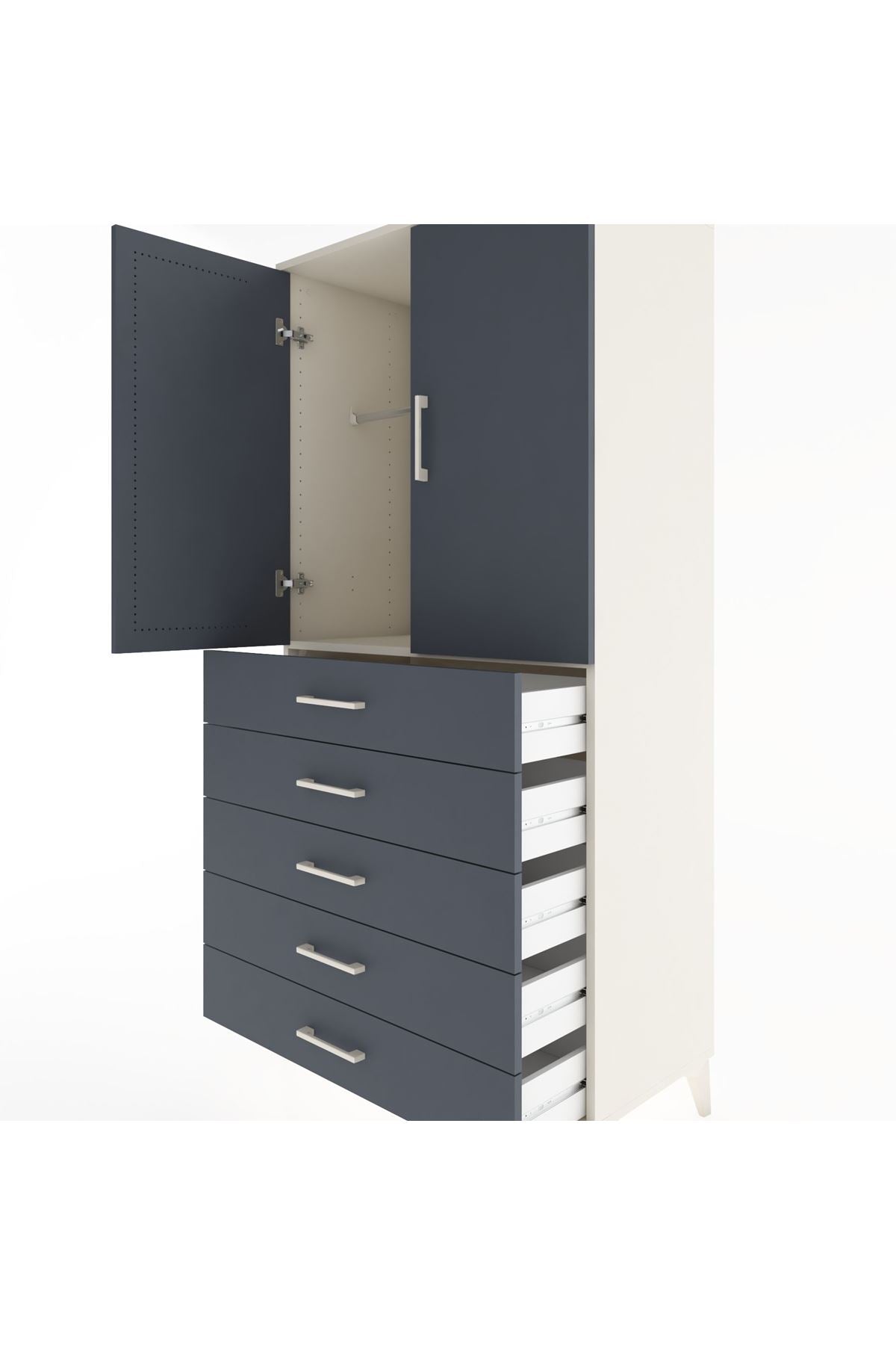 Hyperion Dolap Tek Raflı 5 Çekmeceli Tek Askılı 88x44x182 - S57M026V2B