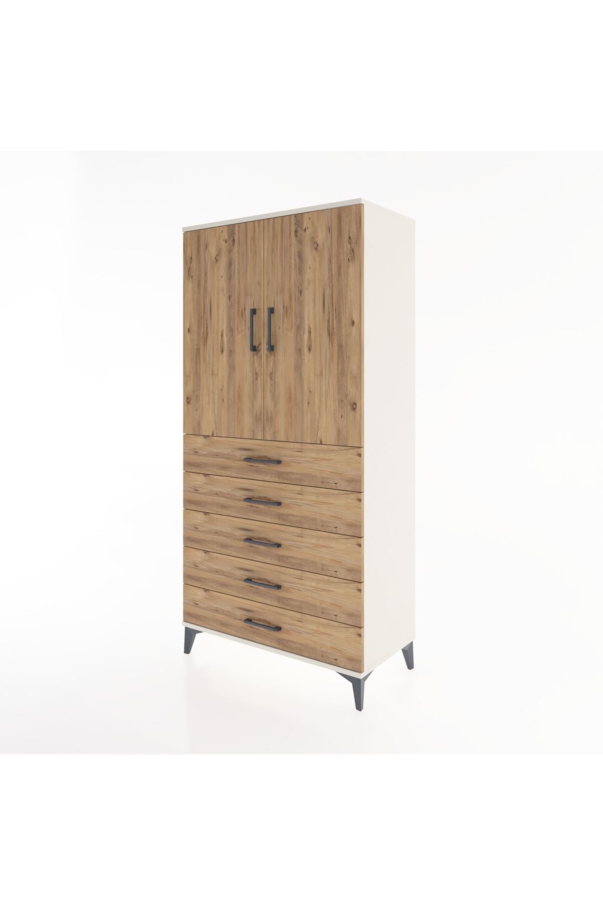 Hyperion Dolap Tek Raflı 5 Çekmeceli Tek Askılı 88x44x182 - S57M026V3B
