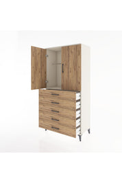 Hyperion Dolap Tek Raflı 5 Çekmeceli Tek Askılı 88x44x182 - S57M026V3B