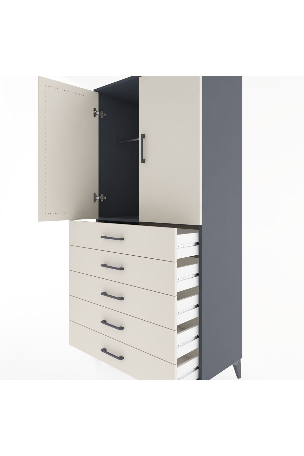 Hyperion Dolap Tek Raflı 5 Çekmeceli Tek Askılı 88x44x182 - S57M026V4B