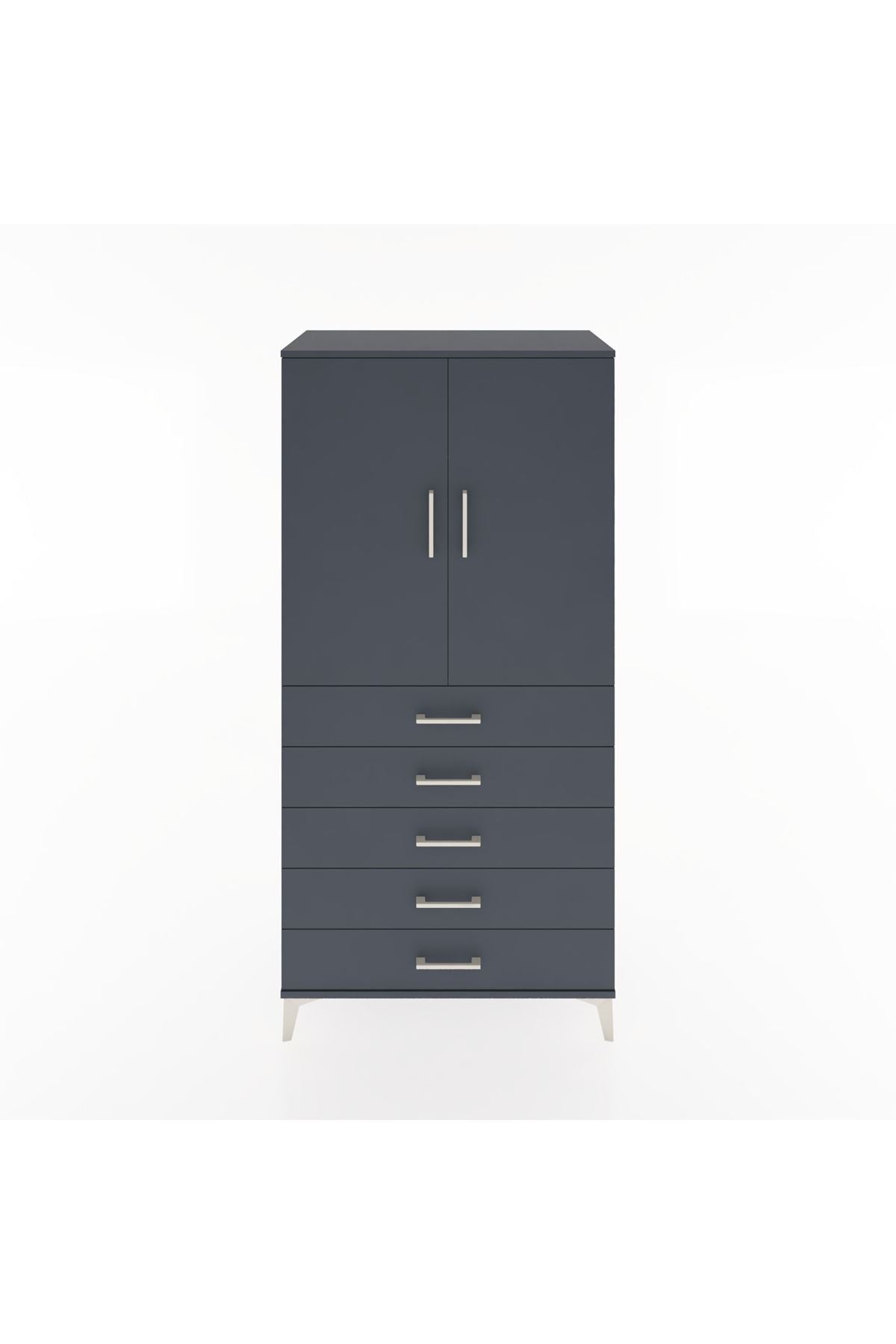 Hyperion Dolap Tek Raflı 5 Çekmeceli Tek Askılı 88x44x182 - S57M026V5B