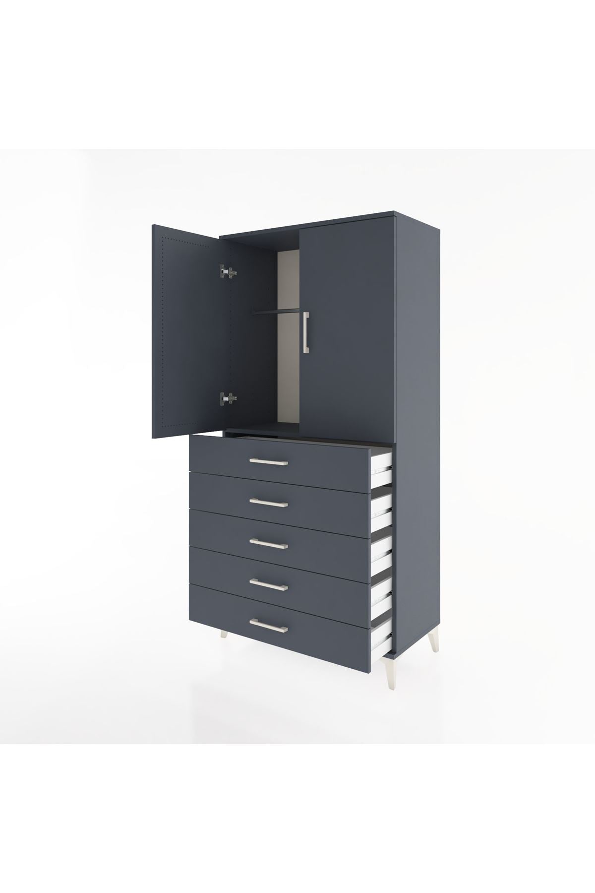 Hyperion Dolap Tek Raflı 5 Çekmeceli Tek Askılı 88x44x182 - S57M026V5B