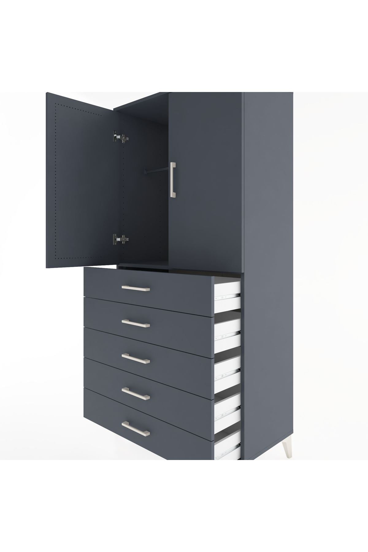 Hyperion Dolap Tek Raflı 5 Çekmeceli Tek Askılı 88x44x182 - S57M026V5B