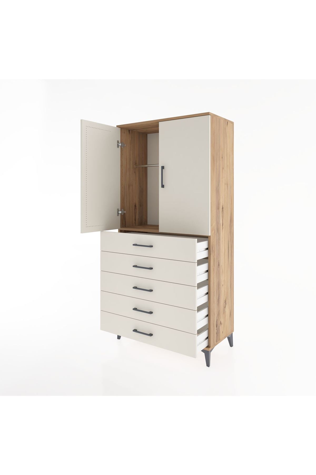 Hyperion Dolap Tek Raflı 5 Çekmeceli Tek Askılı 88x44x182 - S57M026V7B