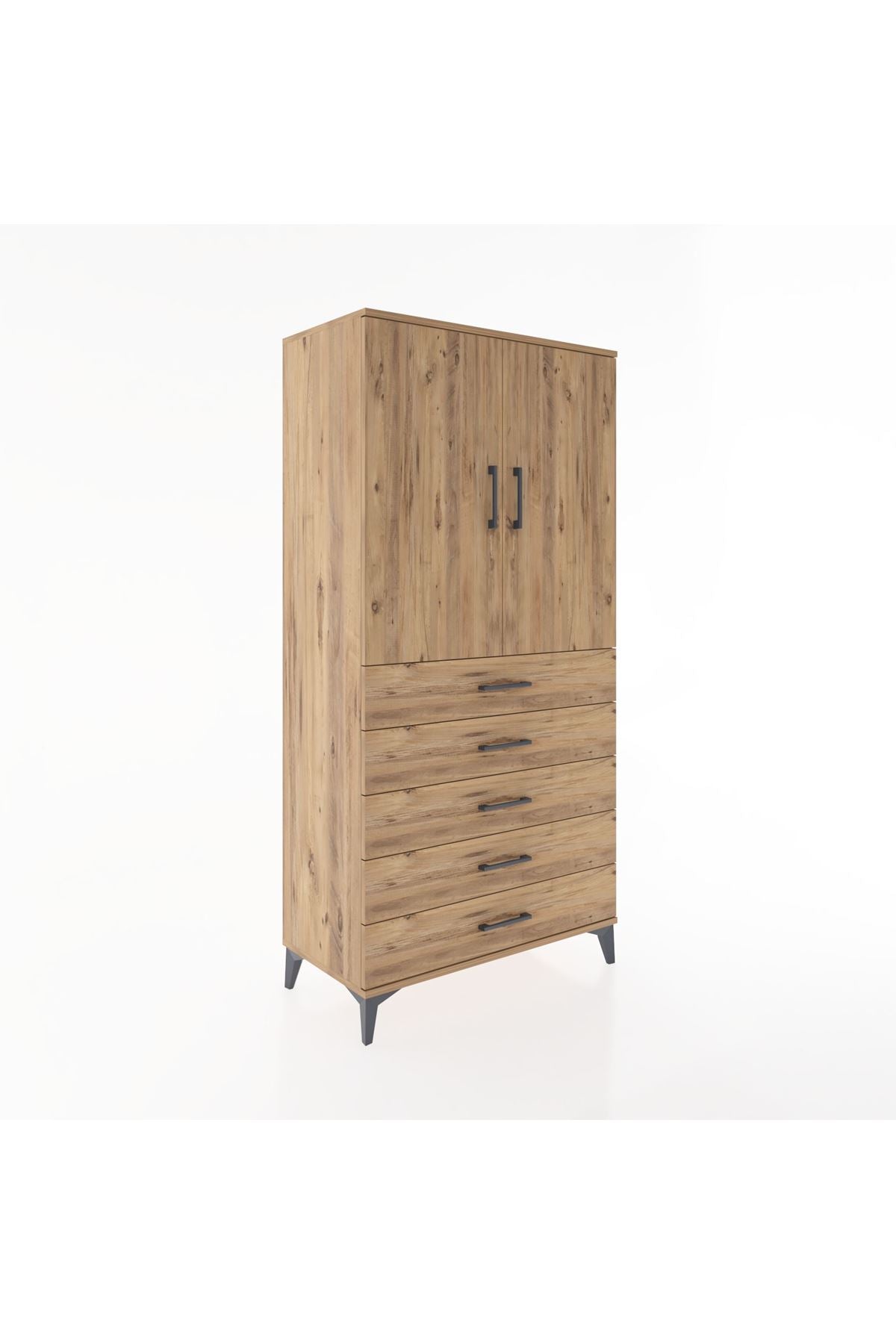 Hyperion Dolap Tek Raflı 5 Çekmeceli Tek Askılı 88x44x182 - S57M026V9B