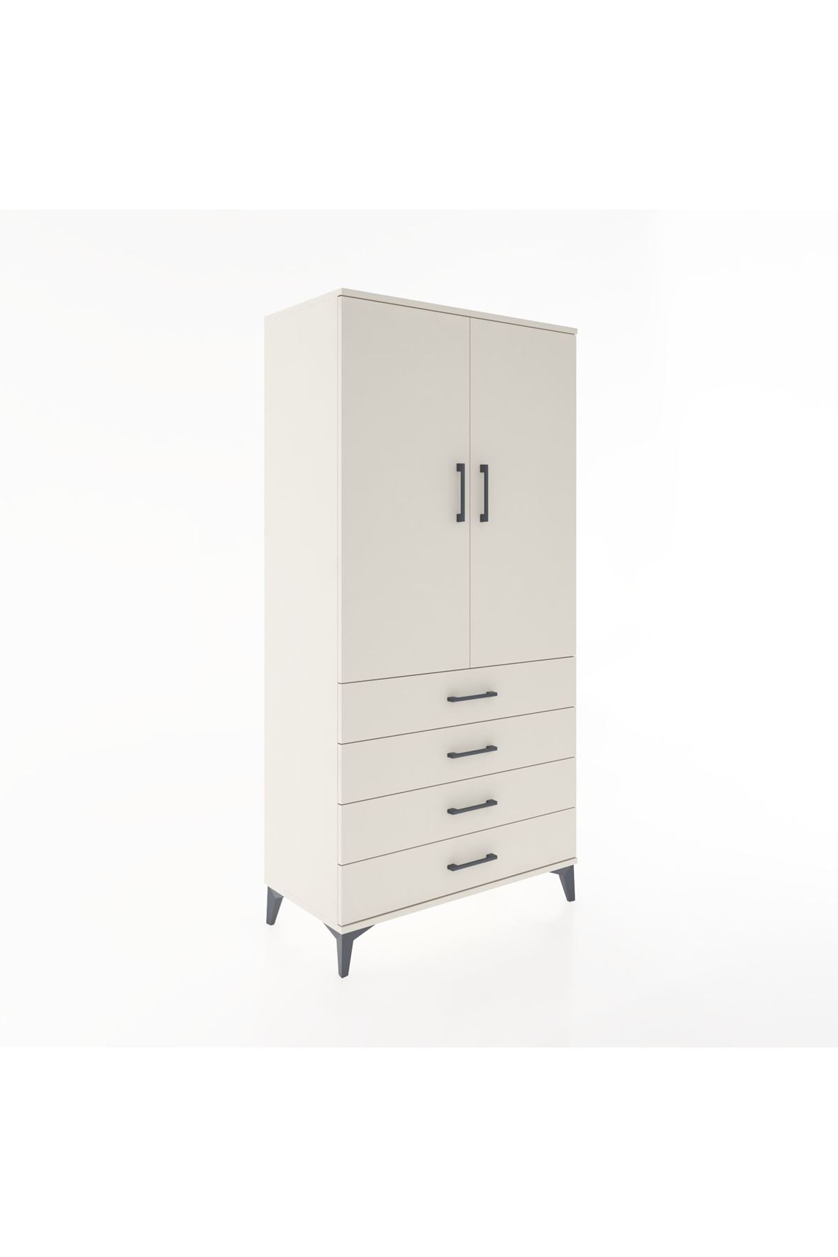 Hyperion Dolap Tek Raflı 4 Çekmeceli Tek Askılı 88x44x182 - S57M027V1B
