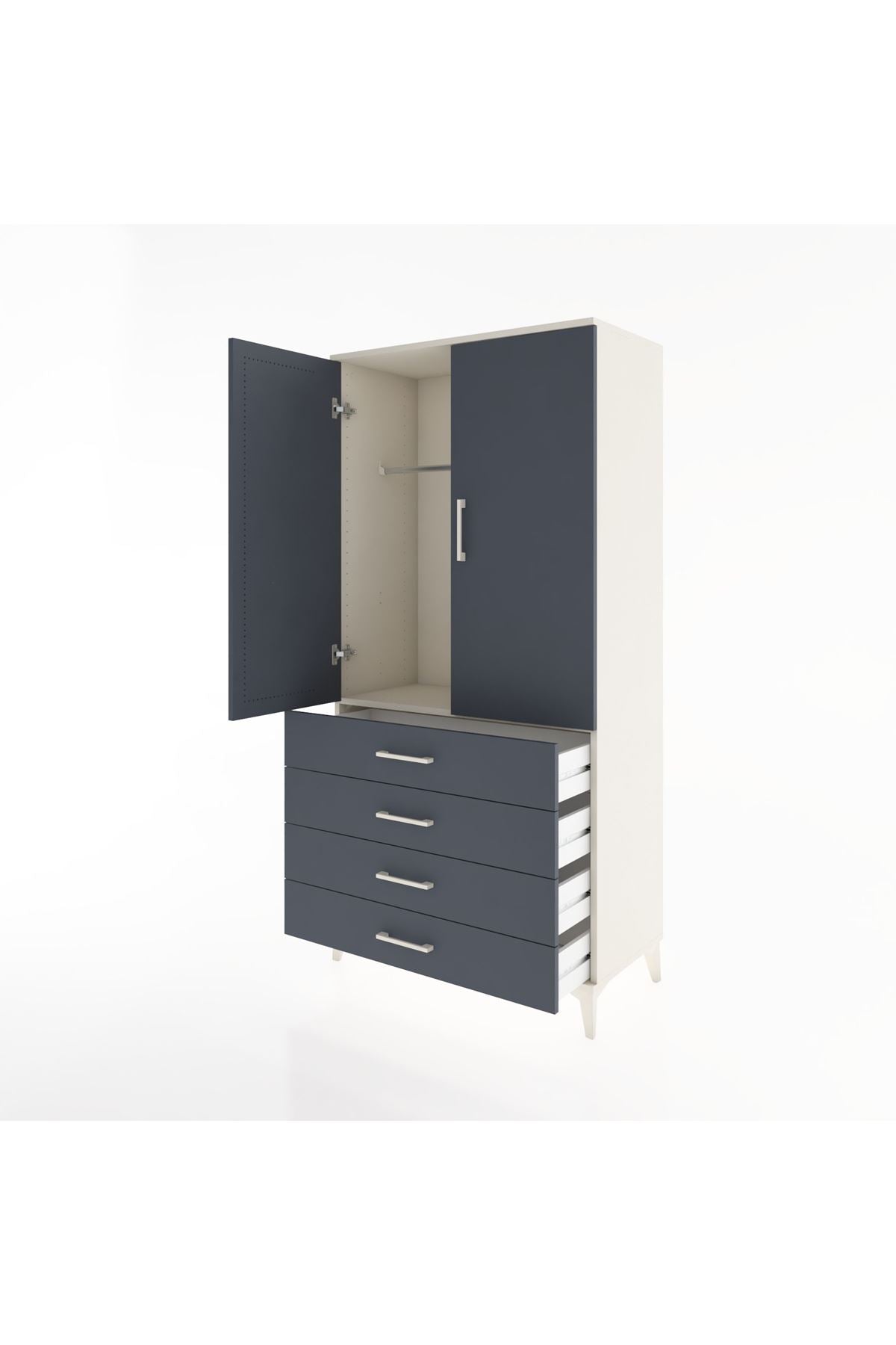 Hyperion Dolap Tek Raflı 4 Çekmeceli Tek Askılı 88x44x182 - S57M027V2B