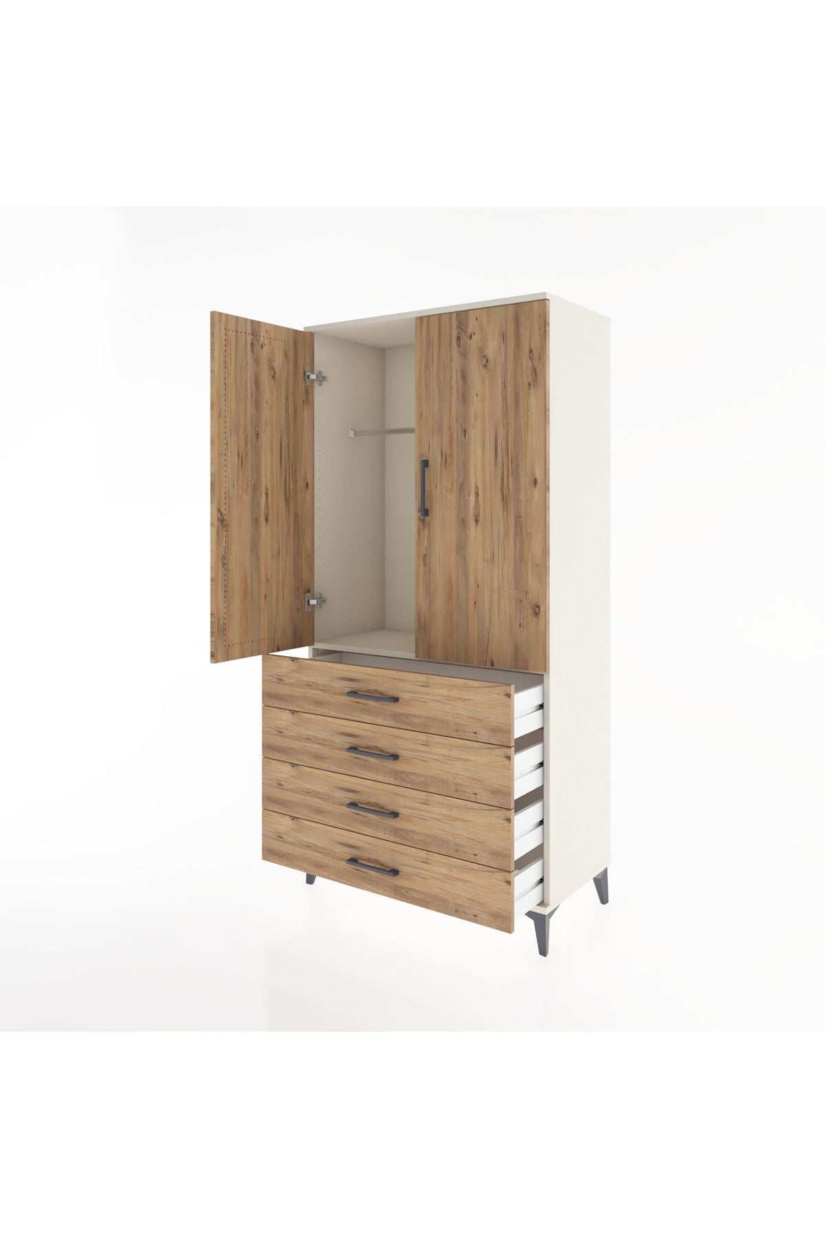 Hyperion Dolap Tek Raflı 4 Çekmeceli Tek Askılı 88x44x182 - S57M027V3B