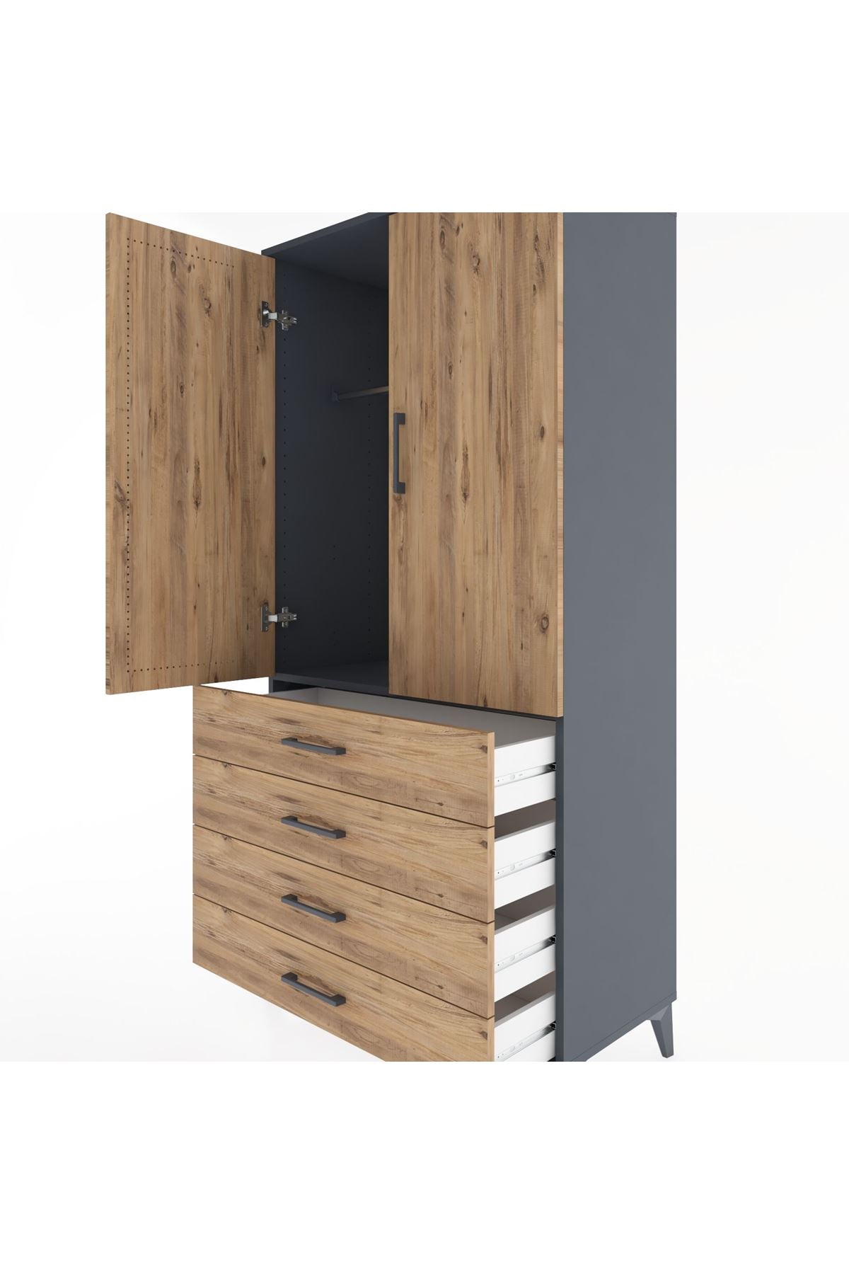 Hyperion Dolap Tek Raflı 4 Çekmeceli Tek Askılı 88x44x182 - S57M027V6B