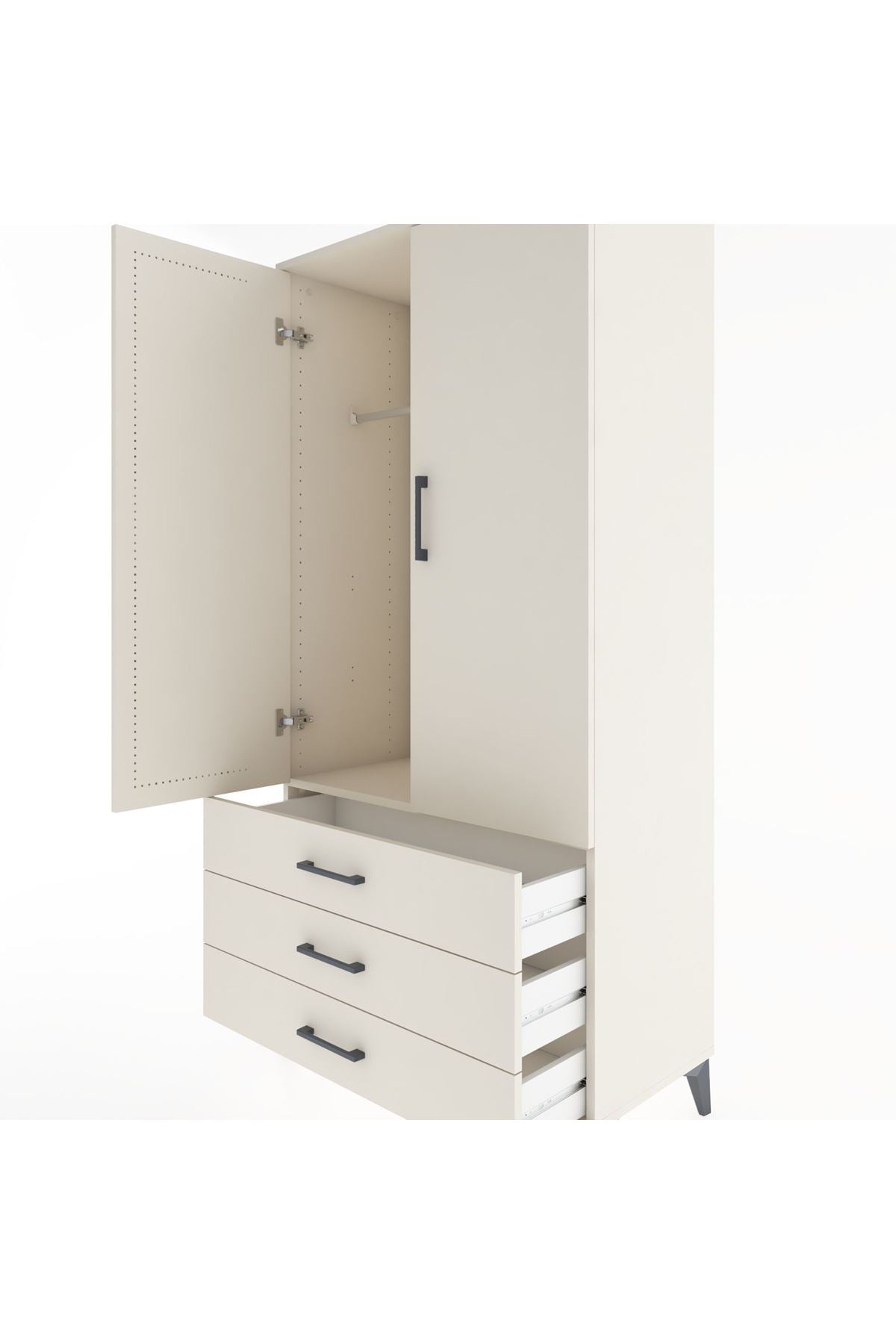 Hyperion Dolap Tek Raflı 3 Çekmeceli Tek Askılı 88x44x182 - S57M028V1B