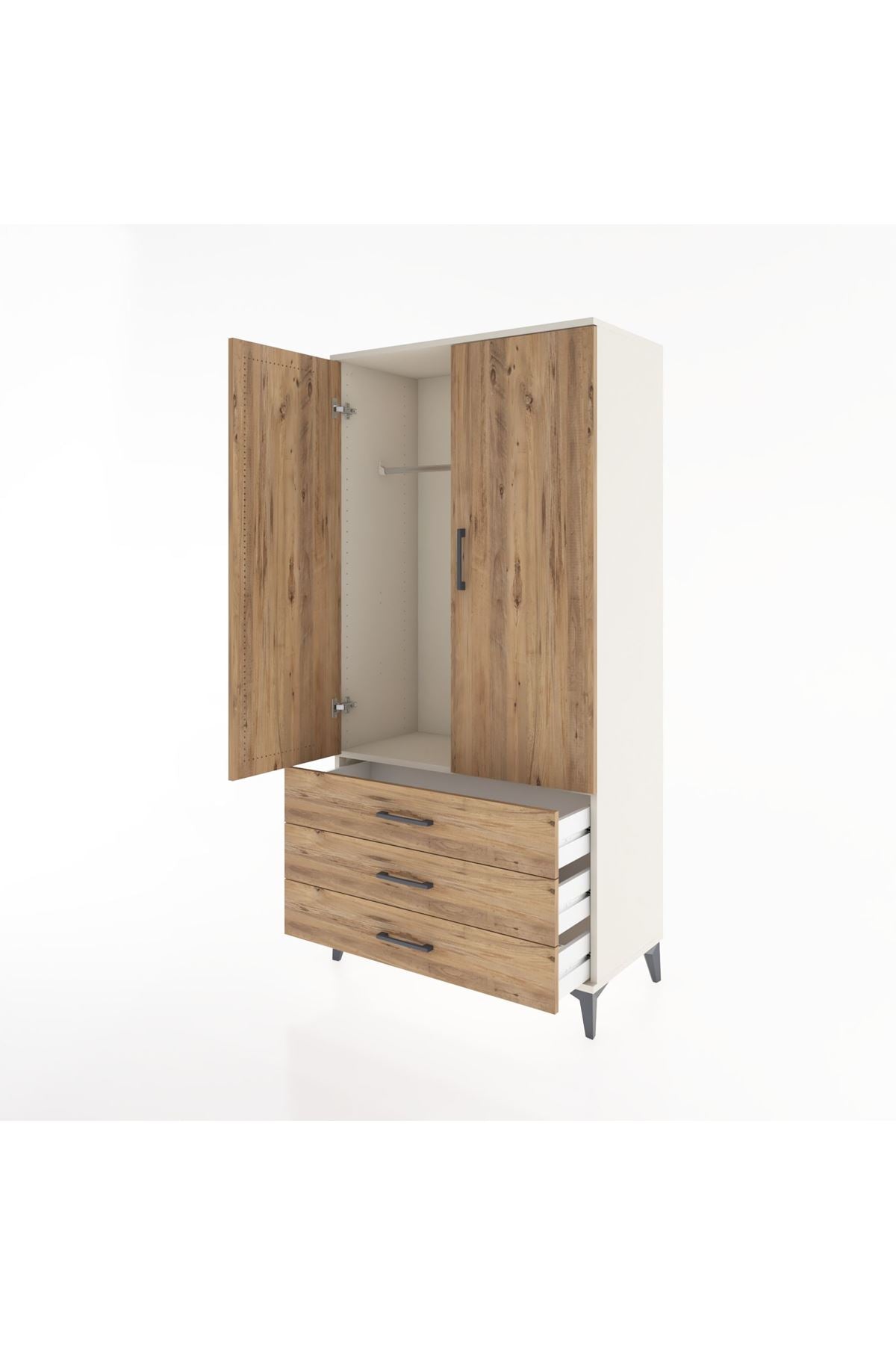 Hyperion Dolap Tek Raflı 3 Çekmeceli Tek Askılı 88x44x182 - S57M028V3B