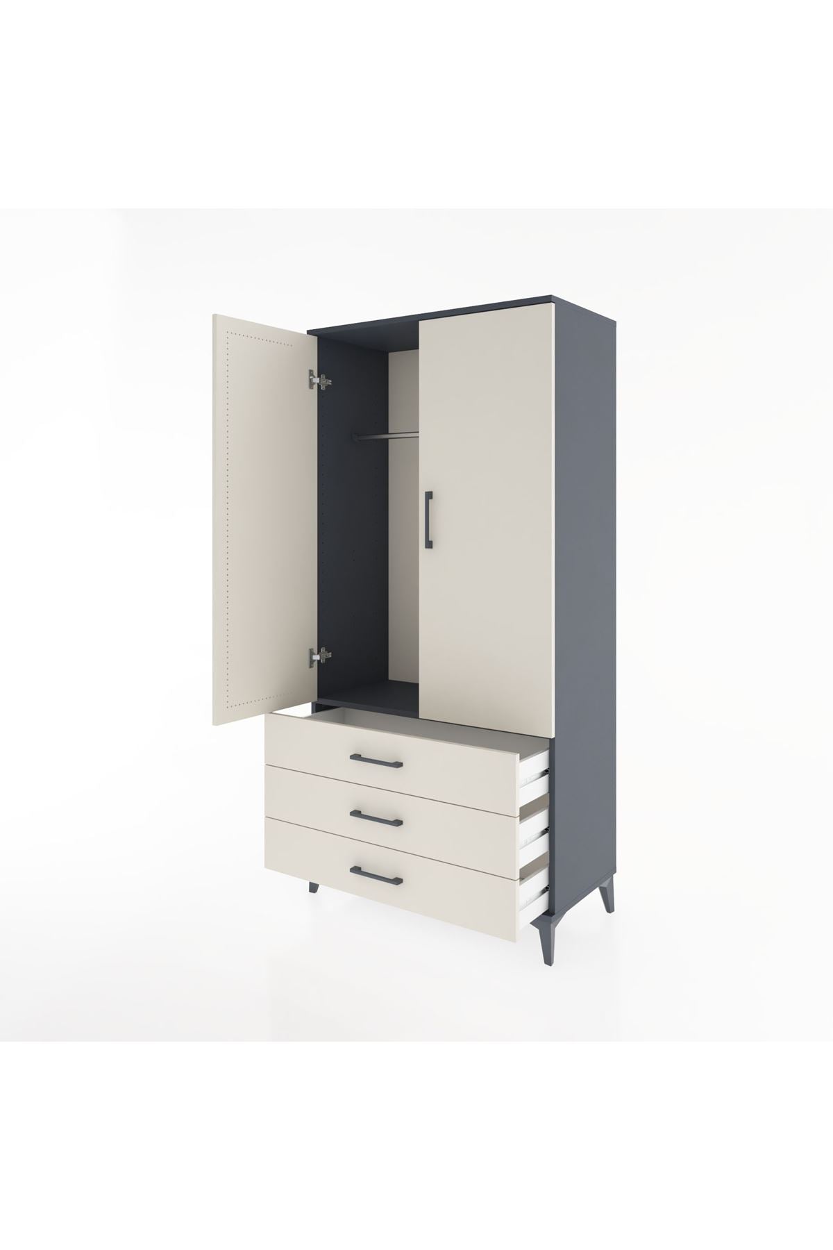 Hyperion Dolap Tek Raflı 3 Çekmeceli Tek Askılı 88x44x182 - S57M028V4B