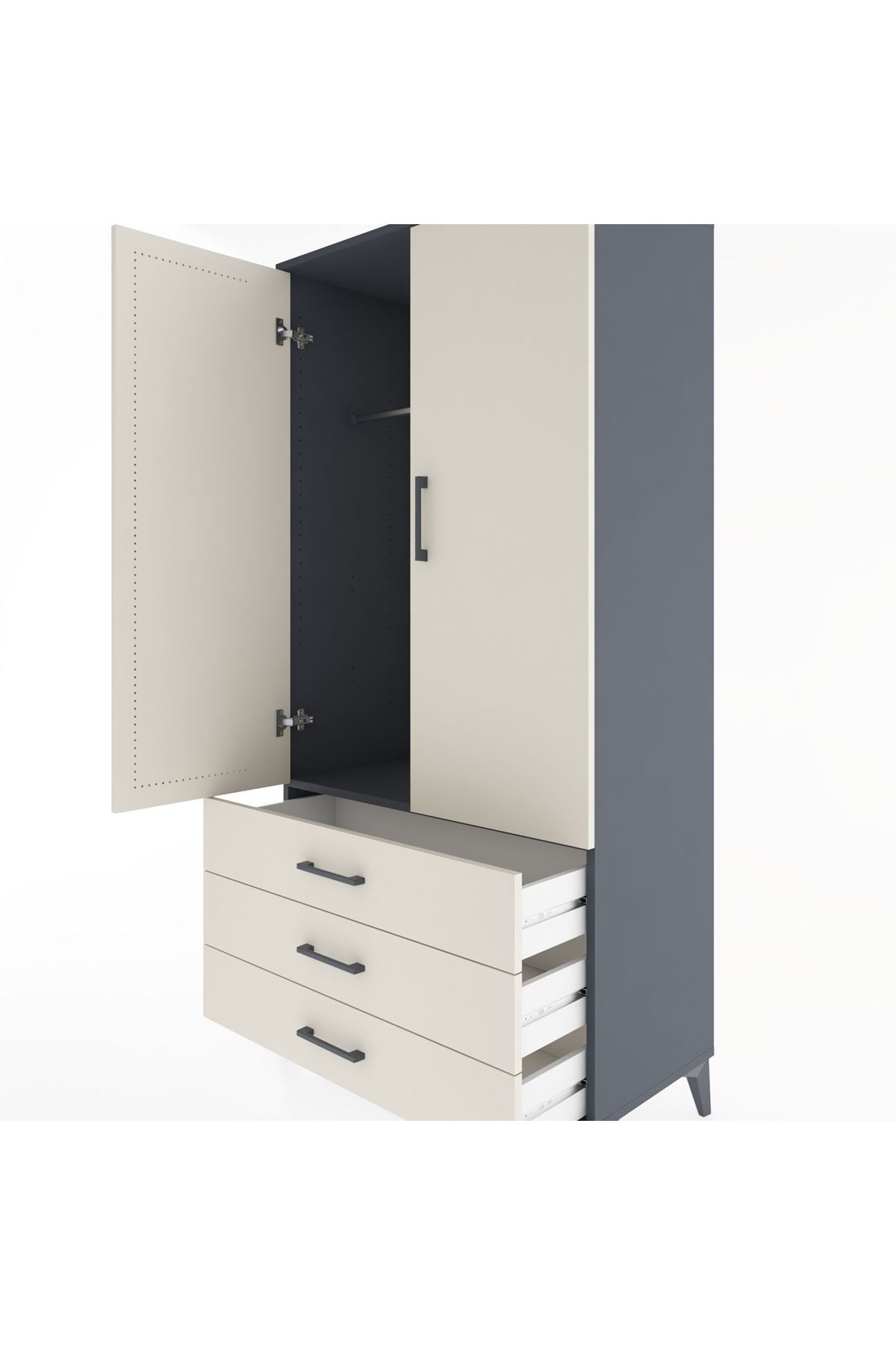 Hyperion Dolap Tek Raflı 3 Çekmeceli Tek Askılı 88x44x182 - S57M028V4B
