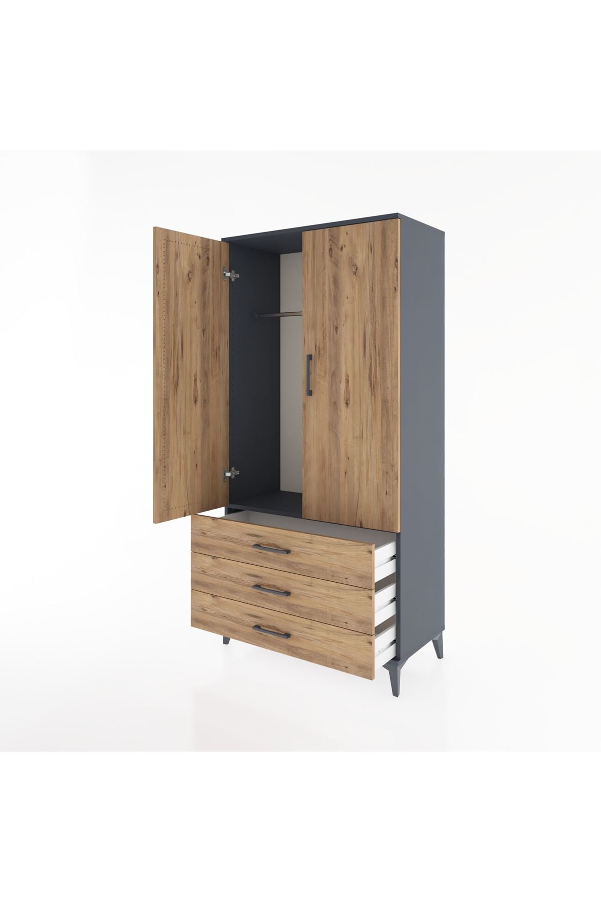 Hyperion Dolap Tek Raflı 3 Çekmeceli Tek Askılı 88x44x182 - S57M028V6B