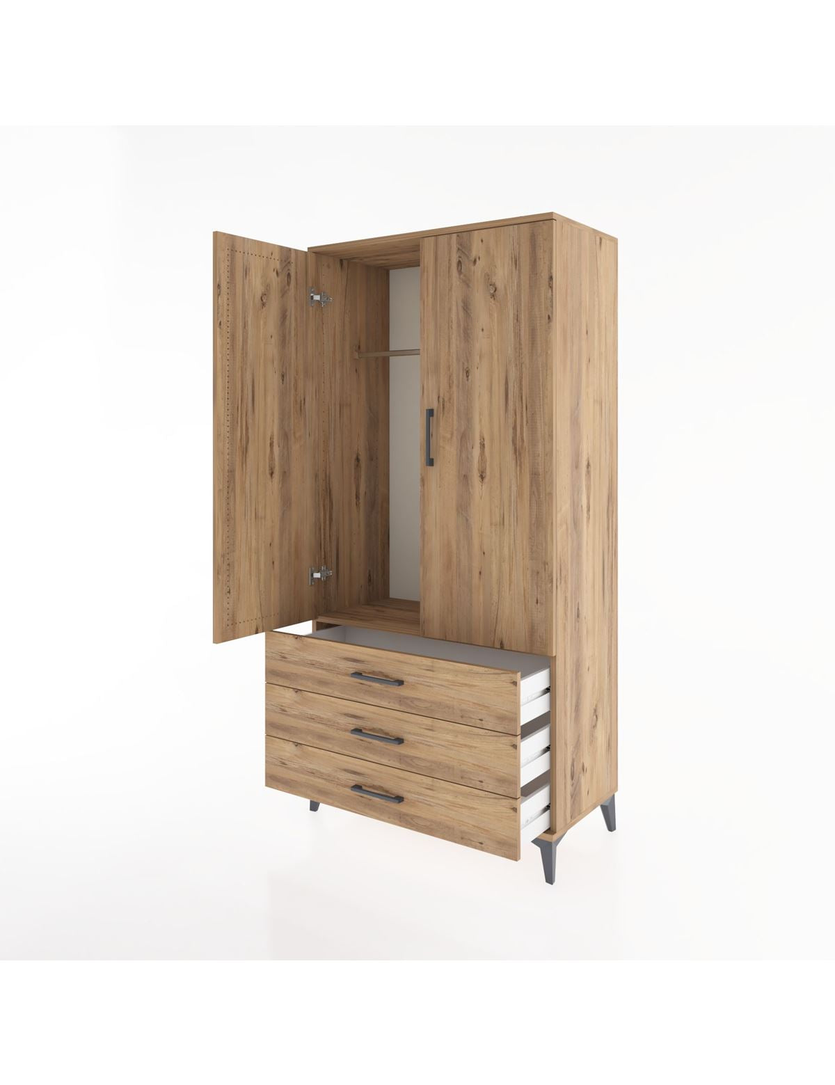 Hyperion Dolap Tek Raflı 3 Çekmeceli Tek Askılı 88x44x182 - S57M028V9B