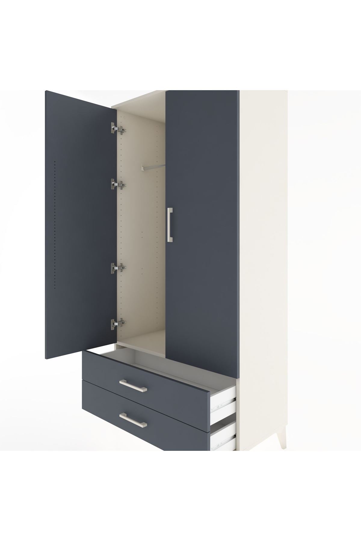 Hyperion Dolap Tek Raflı 2 Çekmeceli Tek Askılı 88x44x182 - S57M029V2B