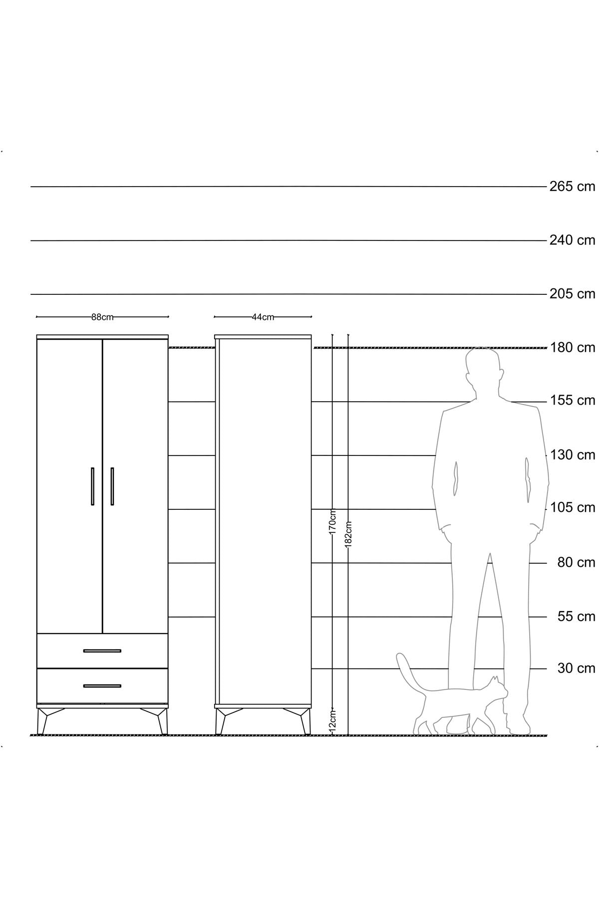 Hyperion Dolap Tek Raflı 2 Çekmeceli Tek Askılı 88x44x182 - S57M029V2B