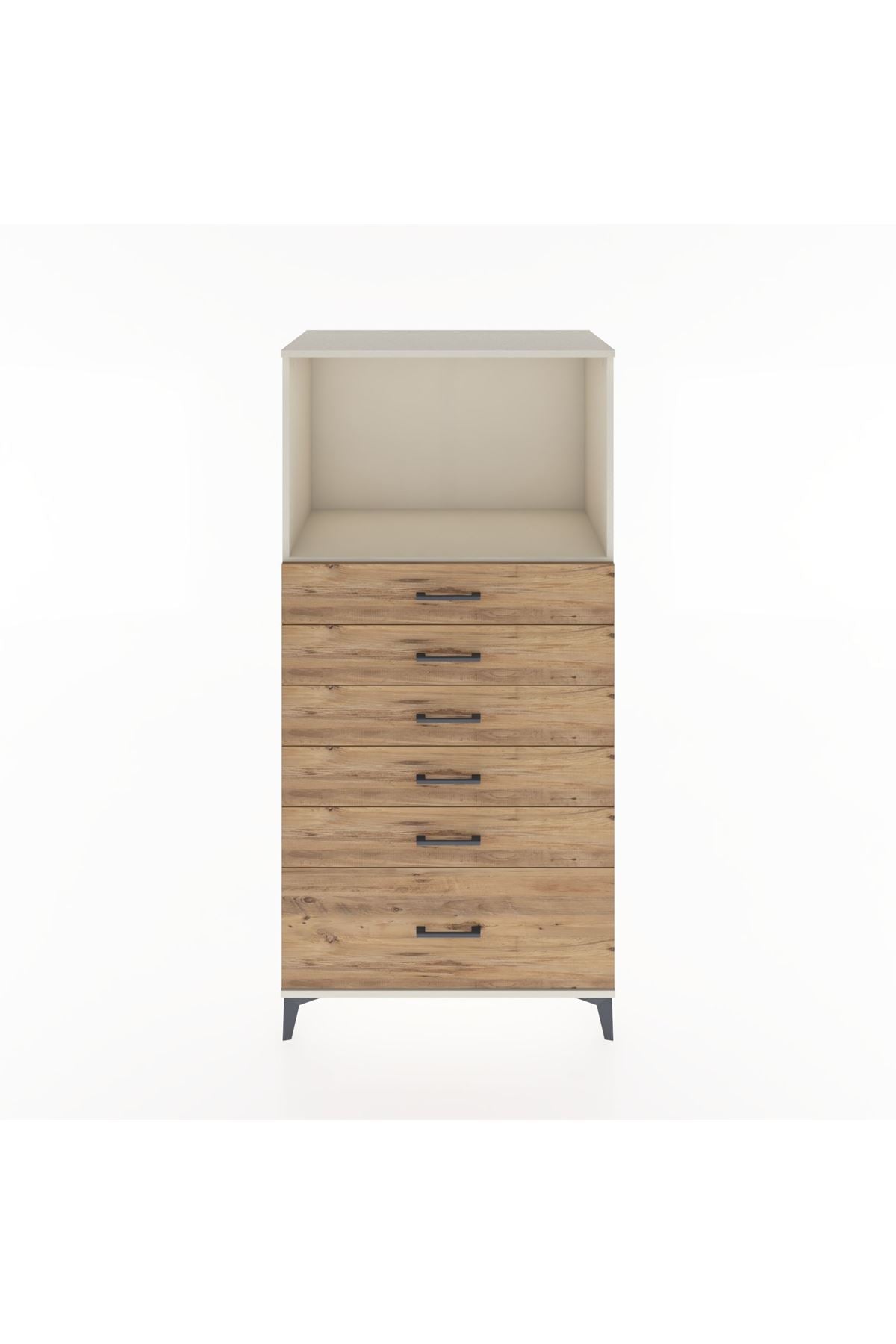 Hyperion Dolap Tek Raflı 6 Çekmeceli 88x44x182 - S57M039V3B