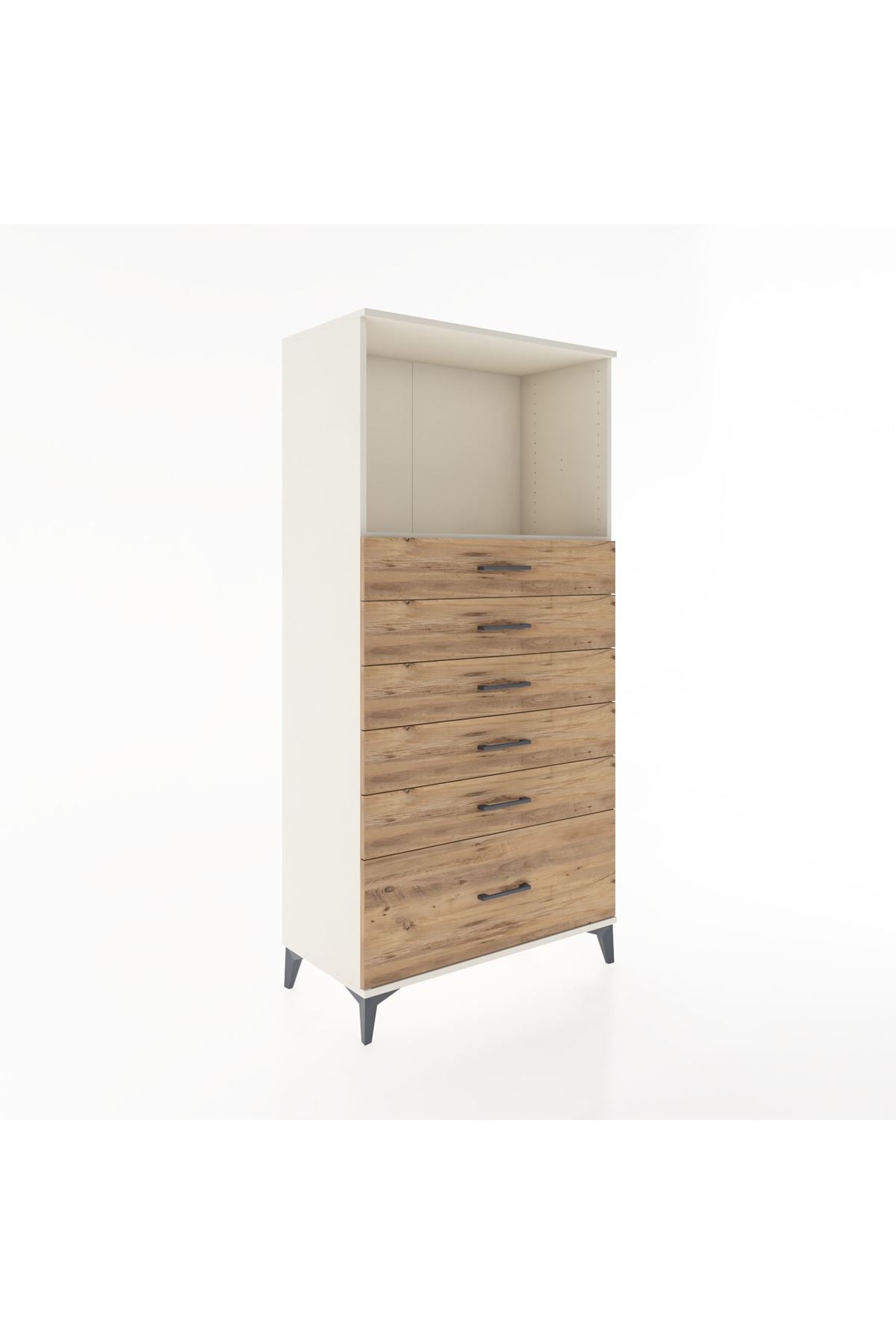 Hyperion Dolap Tek Raflı 6 Çekmeceli 88x44x182 - S57M039V3B