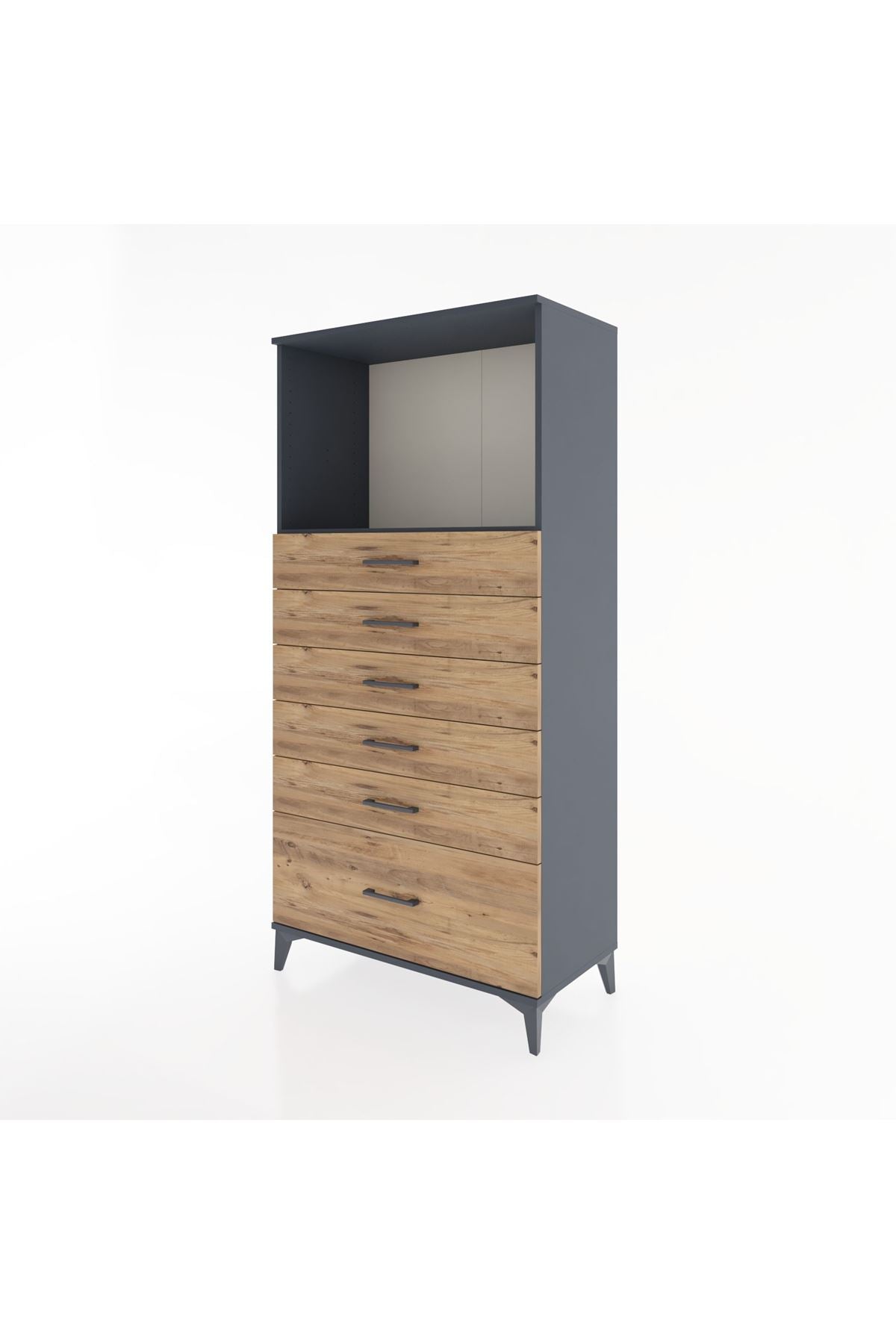 Hyperion Dolap Tek Raflı 6 Çekmeceli 88x44x182 - S57M039V6B