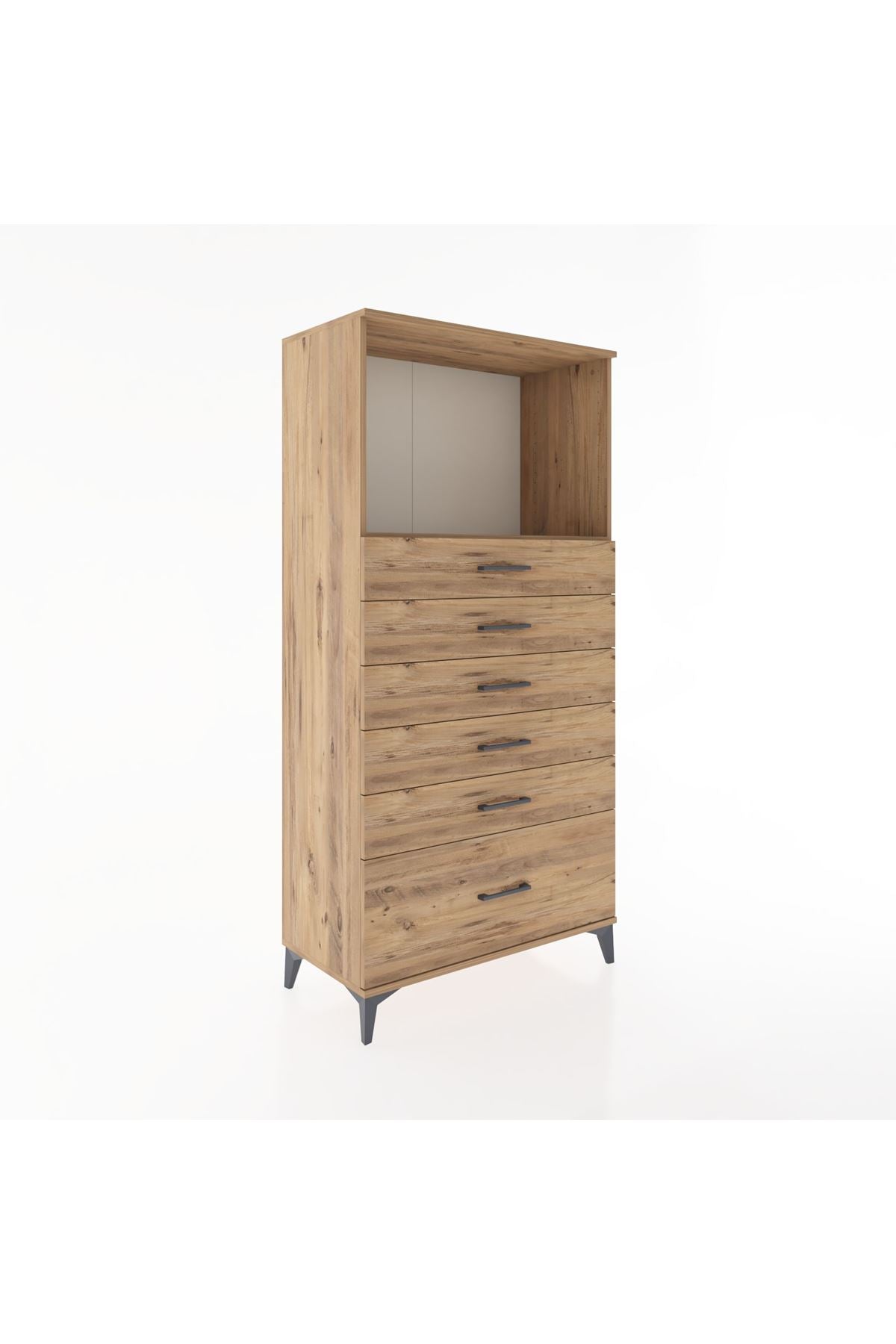 Hyperion Dolap Tek Raflı 6 Çekmeceli 88x44x182 - S57M039V9B