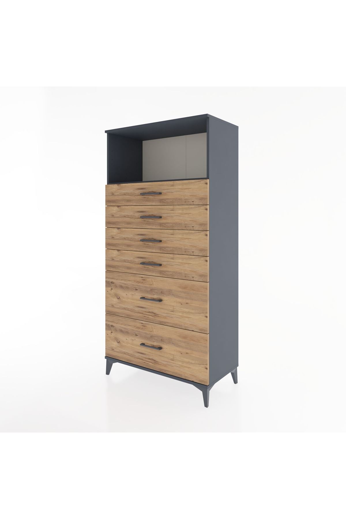 Hyperion Dolap Tek Raflı 6 Çekmeceli 88x44x182 - S57M045V6B