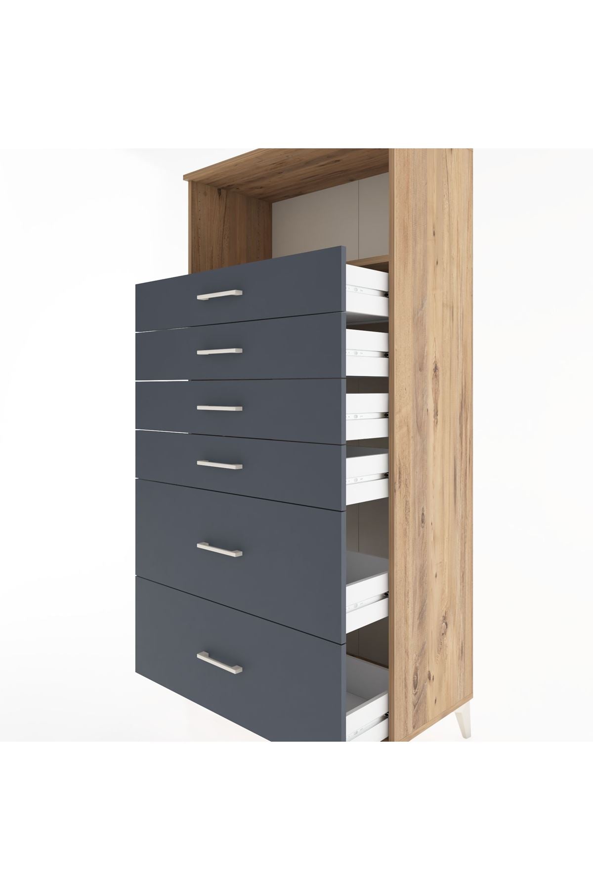 Hyperion Dolap Tek Raflı 6 Çekmeceli 88x44x182 - S57M045V8B
