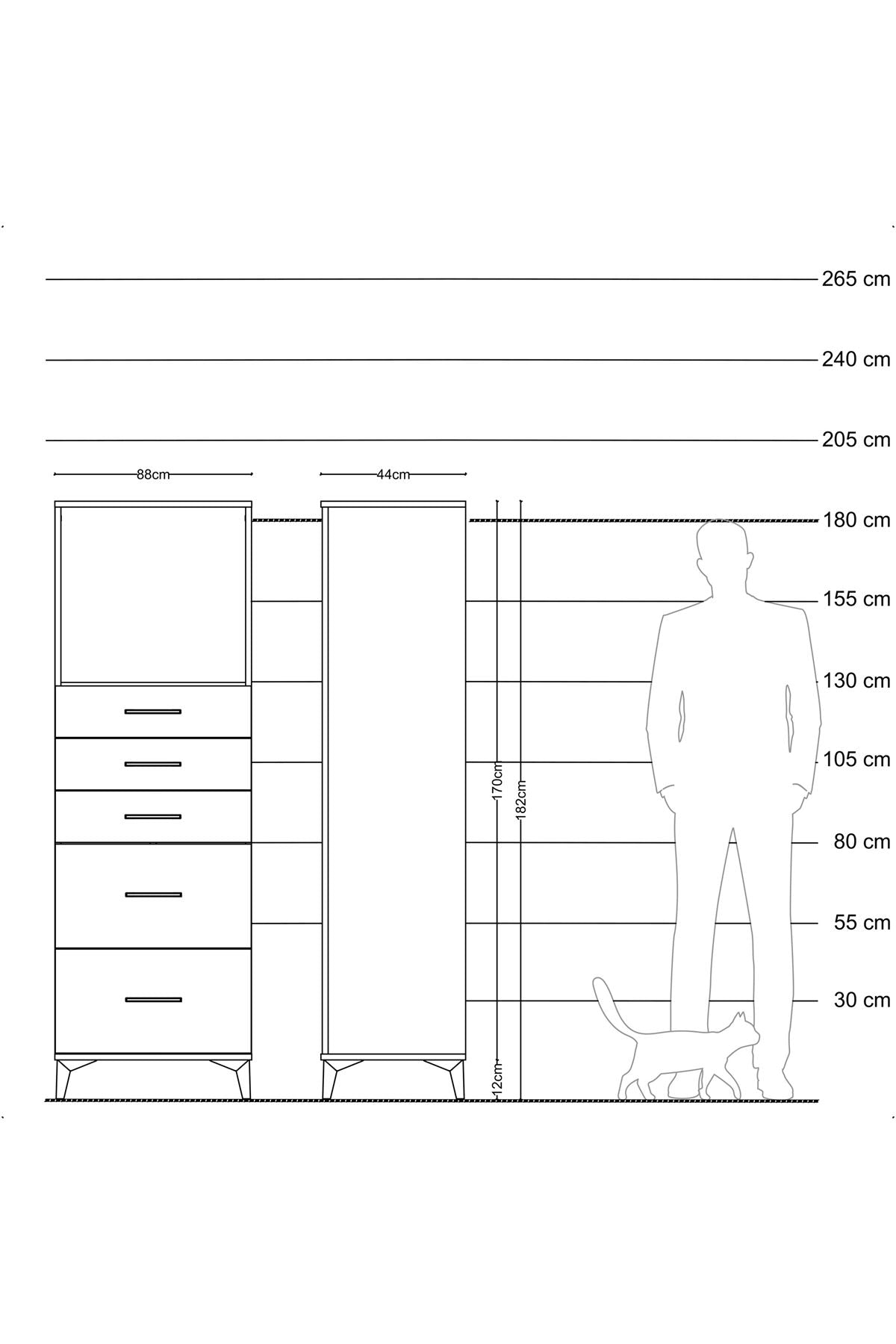 Hyperion Dolap Tek Raflı 5 Çekmeceli 88x44x182 - S57M046V9B
