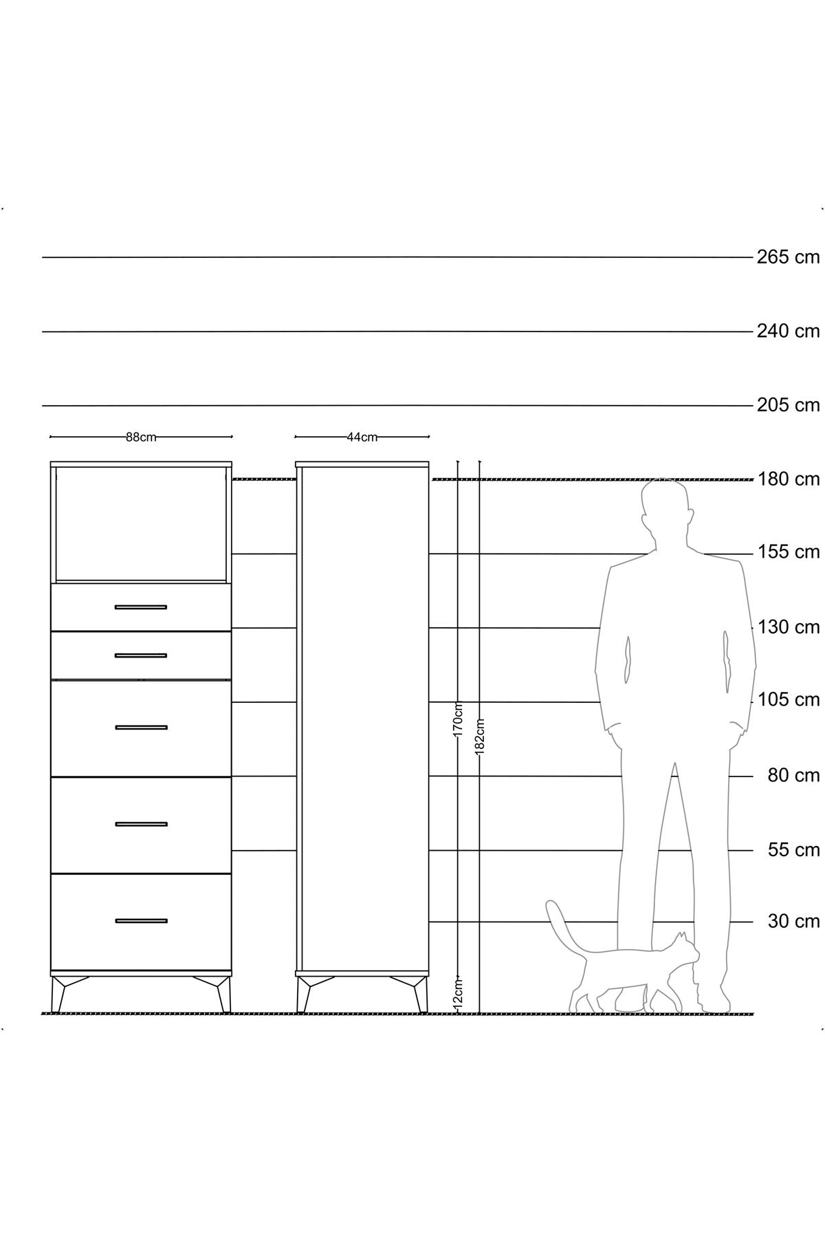 Hyperion Dolap Tek Raflı 5 Çekmeceli 88x44x182 - S57M050V9B