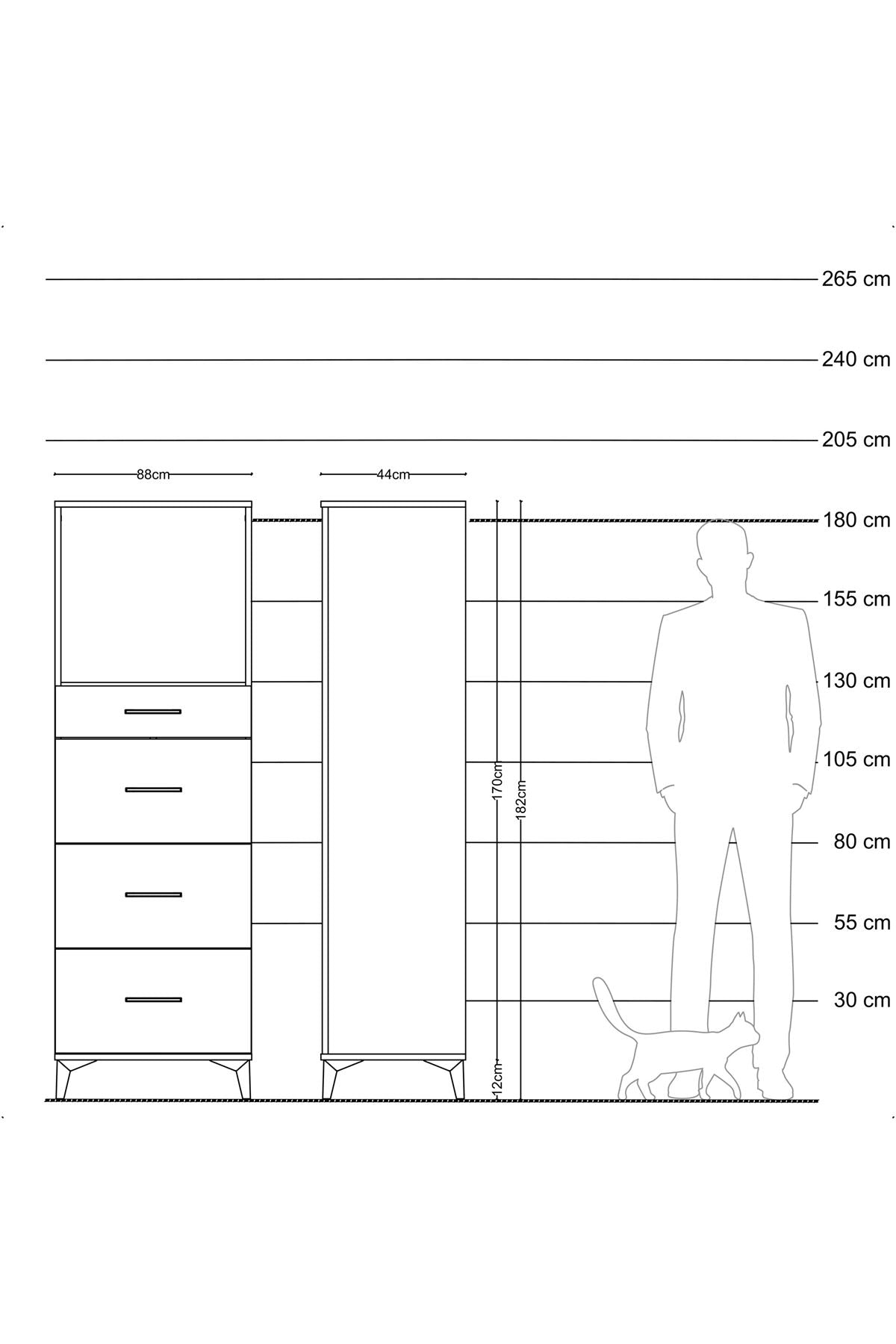 Hyperion Dolap Tek Raflı 4 Çekmeceli 88x44x182 - S57M051V1B
