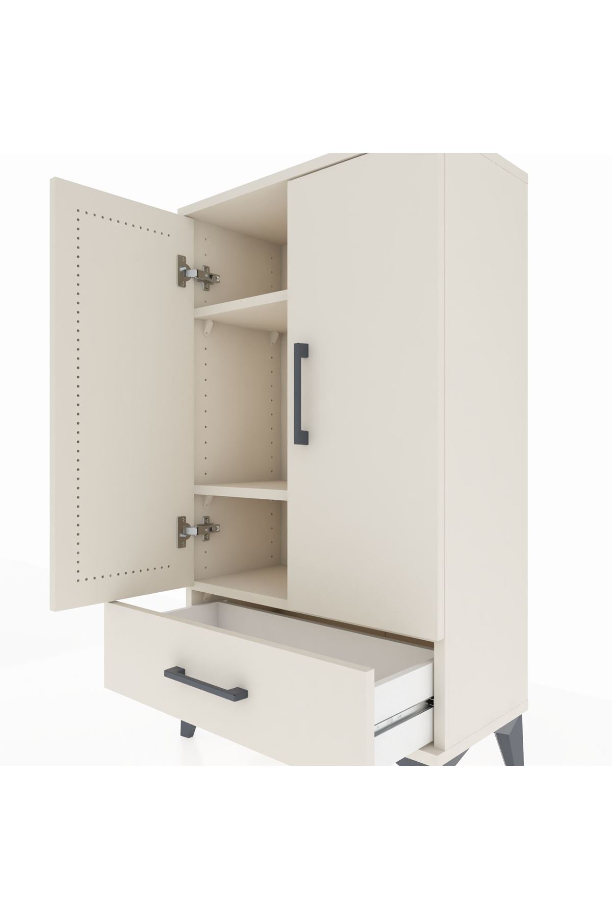 Arges Komodin 3 Raflı Tek Çekmeceli 2 Kapaklı 60x30x106 - S15M004V1A