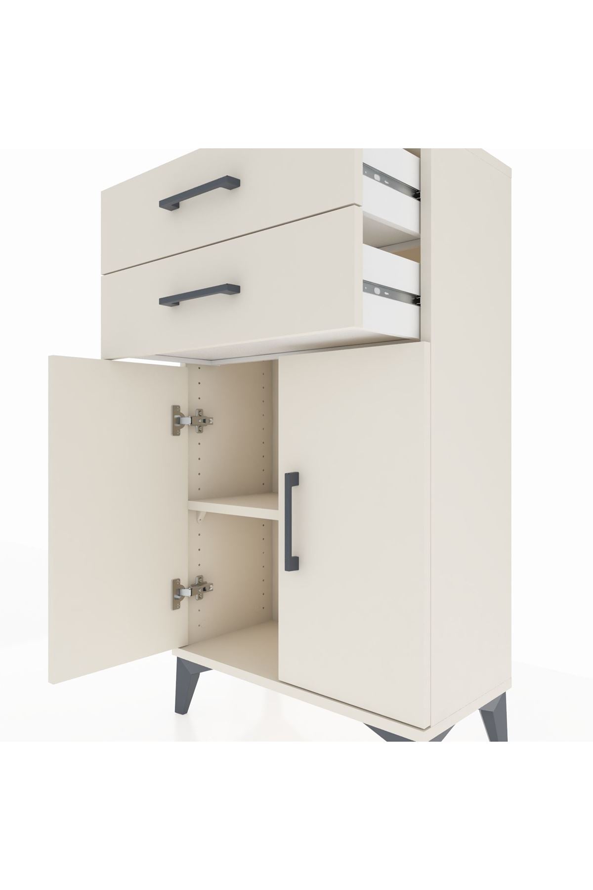 Arges Komodin Tek Raflı 2 Çekmeceli 2 Kapaklı 60x30x106 - S15M006V1A
