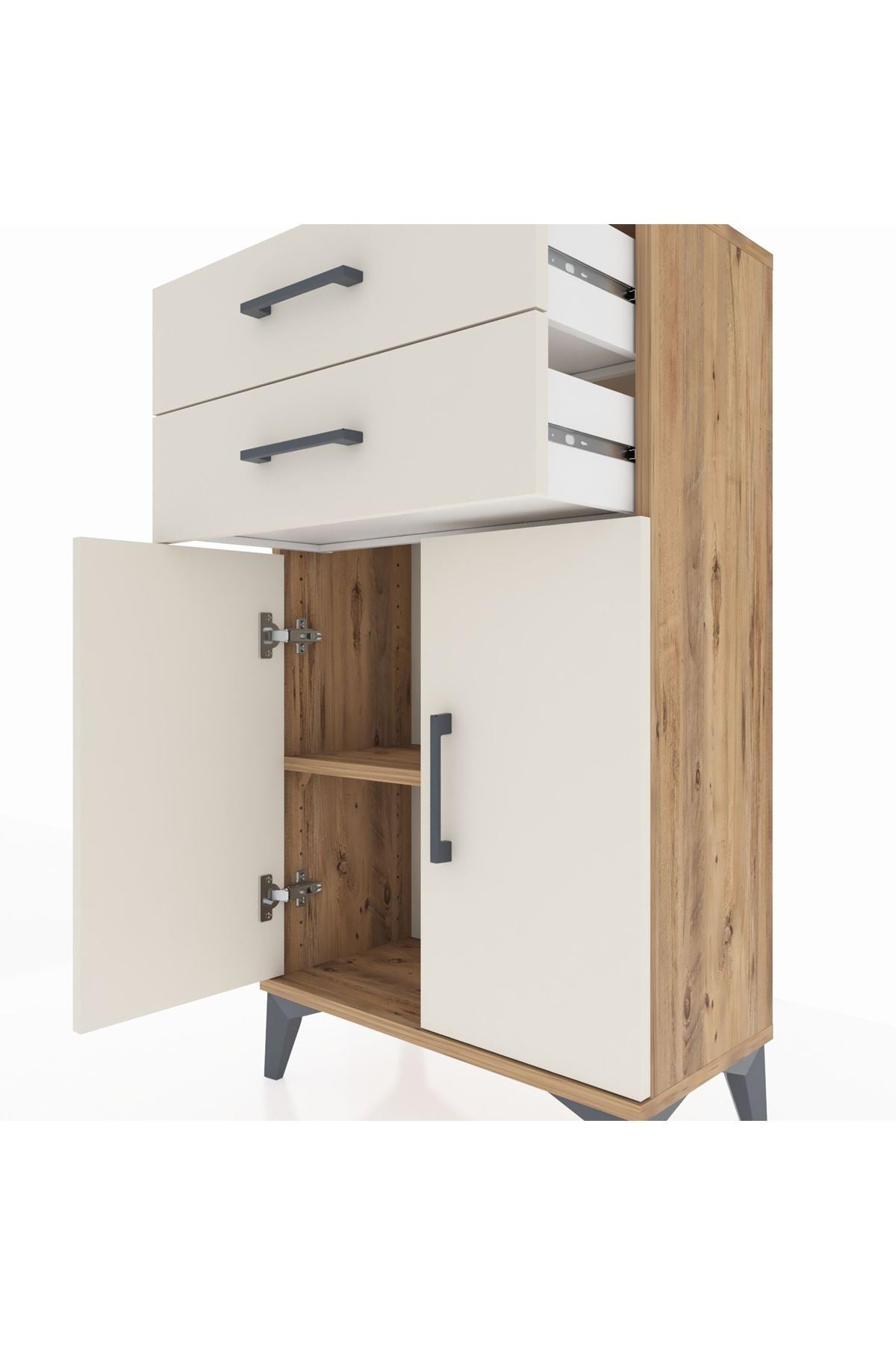 Arges Komodin Tek Raflı 2 Çekmeceli 2 Kapaklı 60x30x106 - S15M006V7A