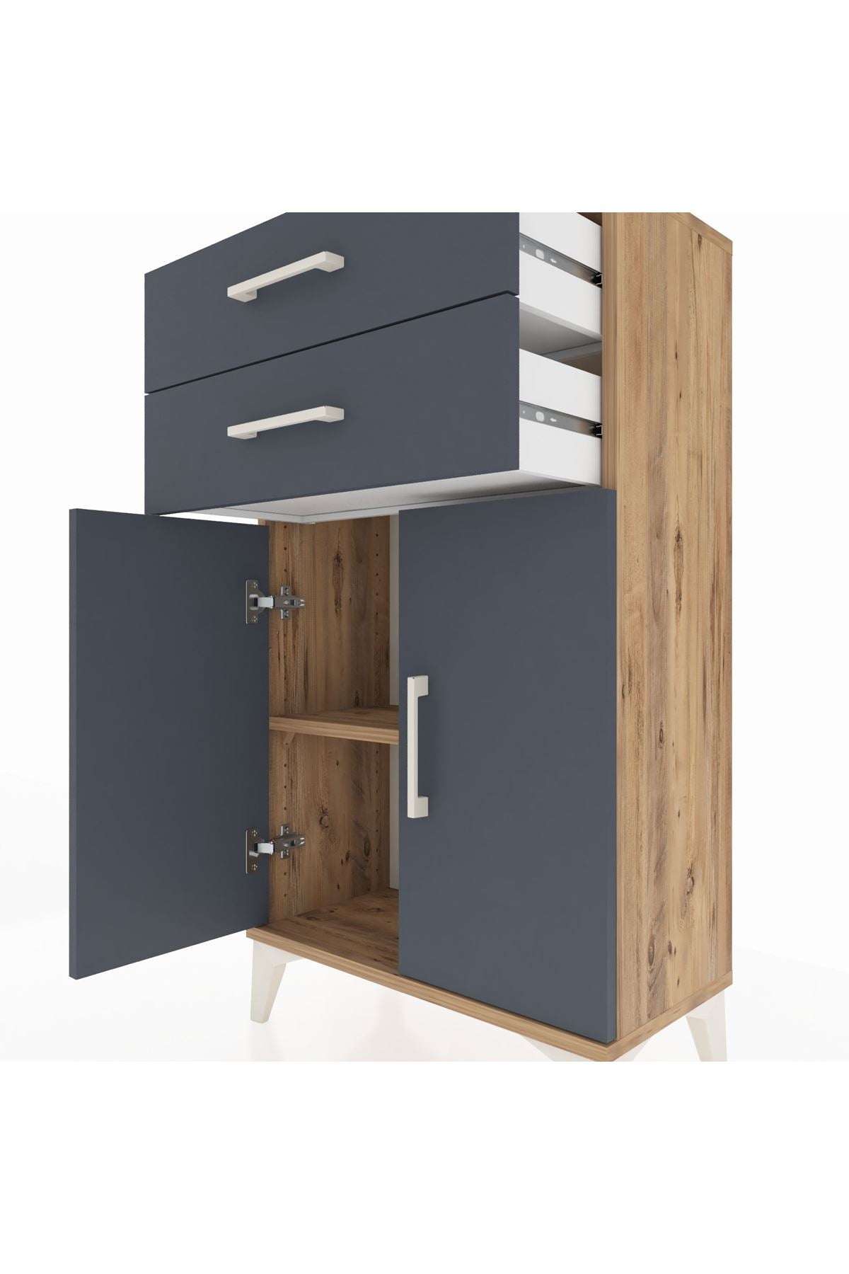 Arges Komodin Tek Raflı 2 Çekmeceli 2 Kapaklı 60x30x106 - S15M006V8A