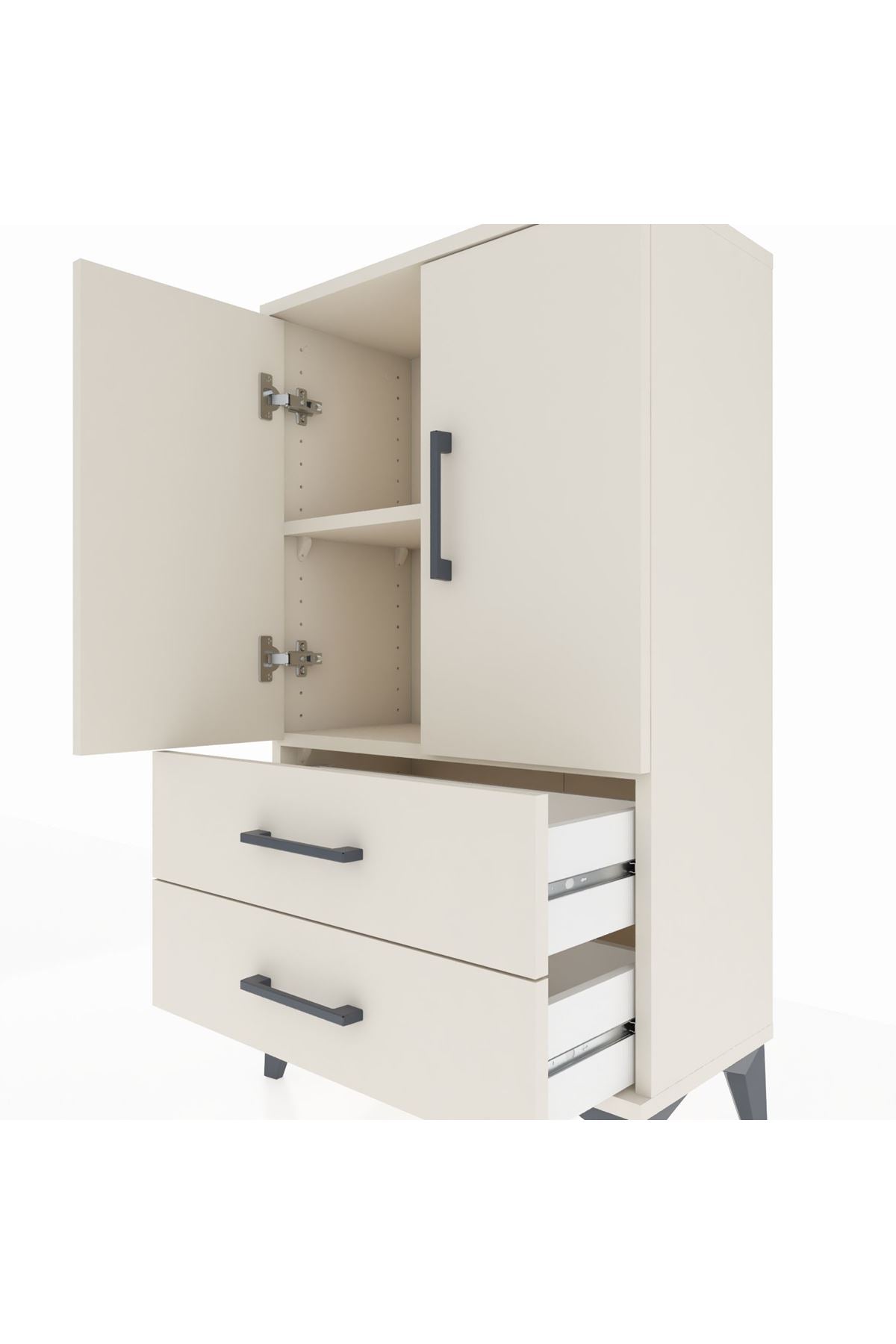 Arges Komodin 2 Raflı 2 Çekmeceli 2 Kapaklı 60x30x106 - S15M007V1A