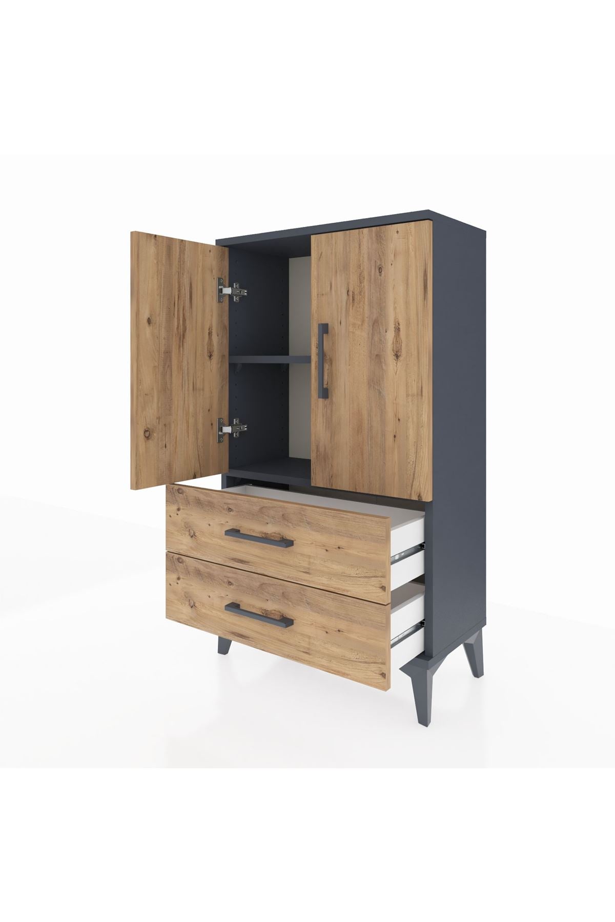Arges Komodin 2 Raflı 2 Çekmeceli 2 Kapaklı 60x30x106 - S15M007V6A