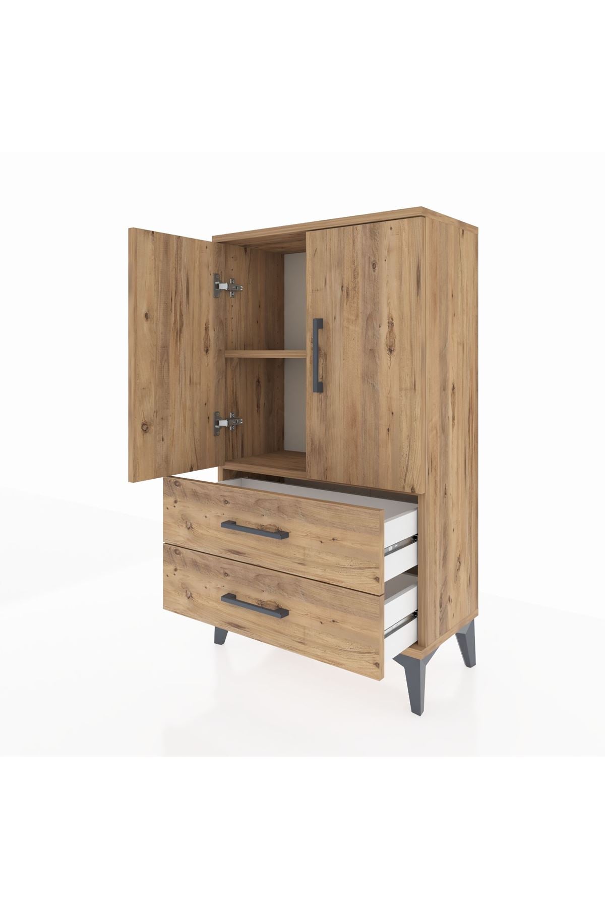 Arges Komodin 2 Raflı 2 Çekmeceli 2 Kapaklı 60x30x106 - S15M007V9A