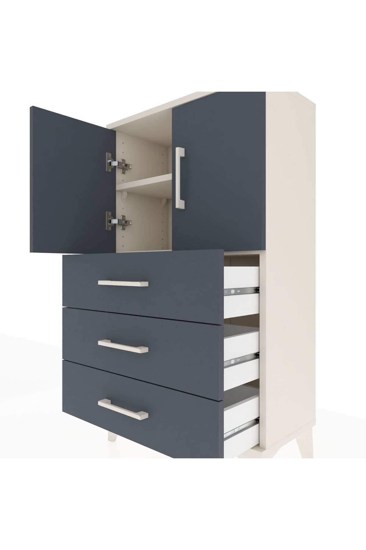 Arges Komodin 2 Raflı 3 Çekmeceli 2 Kapaklı 60x30x106 - S15M008V2A