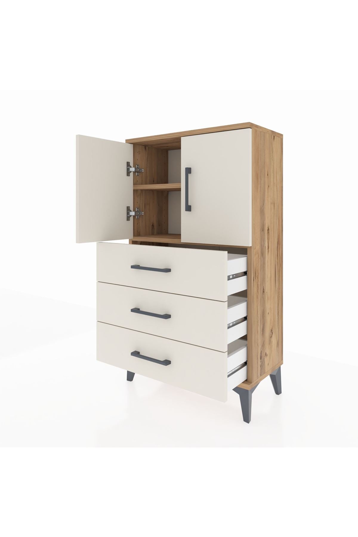 Arges Komodin 2 Raflı 3 Çekmeceli 2 Kapaklı 60x30x106 - S15M008V7A