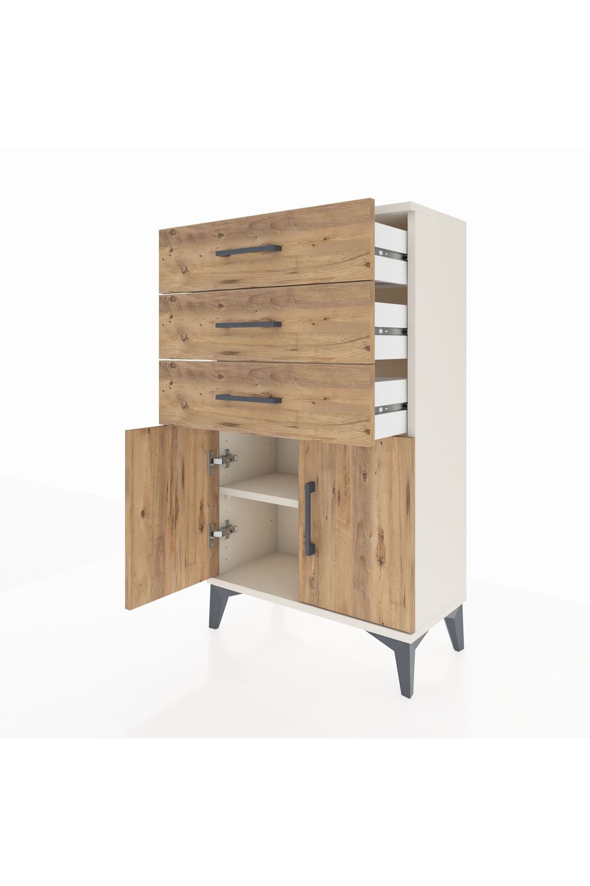 Arges Komodin Tek Raflı 3 Çekmeceli 2 Kapaklı 60x30x106 - S15M009V3A