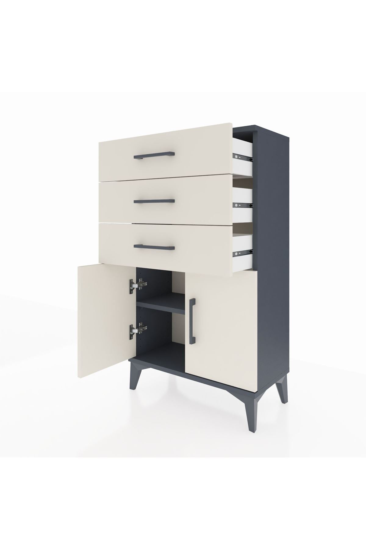 Arges Komodin Tek Raflı 3 Çekmeceli 2 Kapaklı 60x30x106 - S15M009V4A