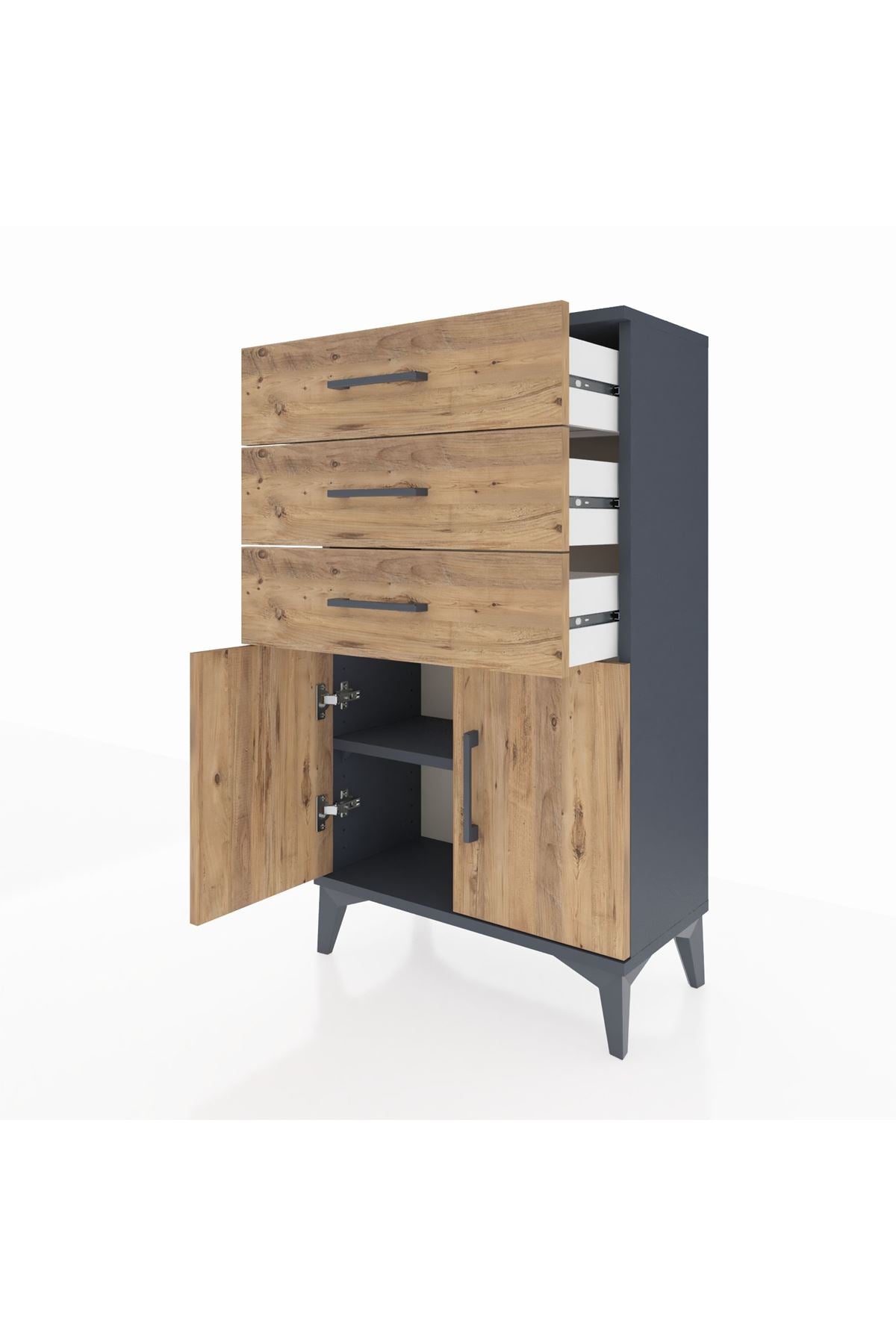 Arges Komodin Tek Raflı 3 Çekmeceli 2 Kapaklı 60x30x106 - S15M009V6A